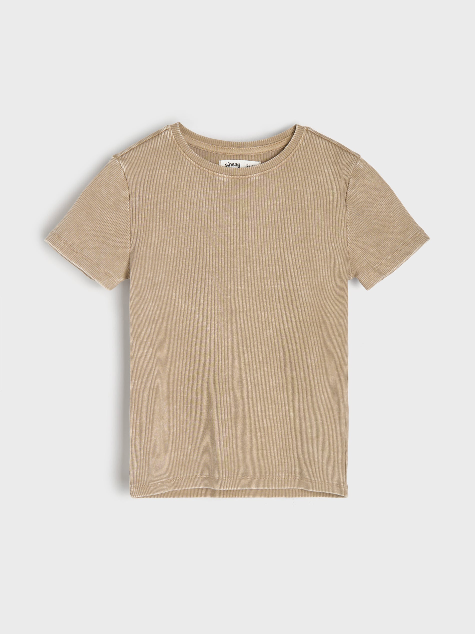 Sinsay - Prążkowana koszulka z efektem sprania - beżowy