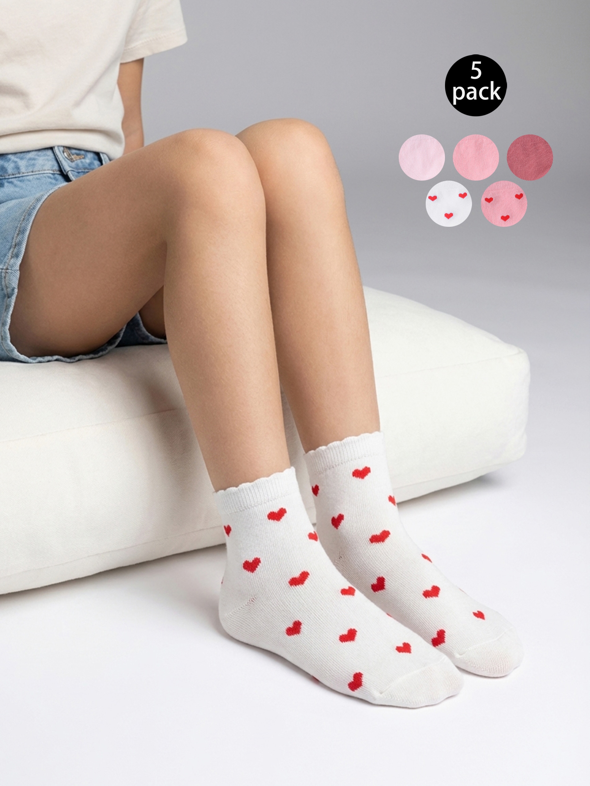 Sinsay - Zestaw skarpetek z sercami i gładkich 5 pack - wielobarwny