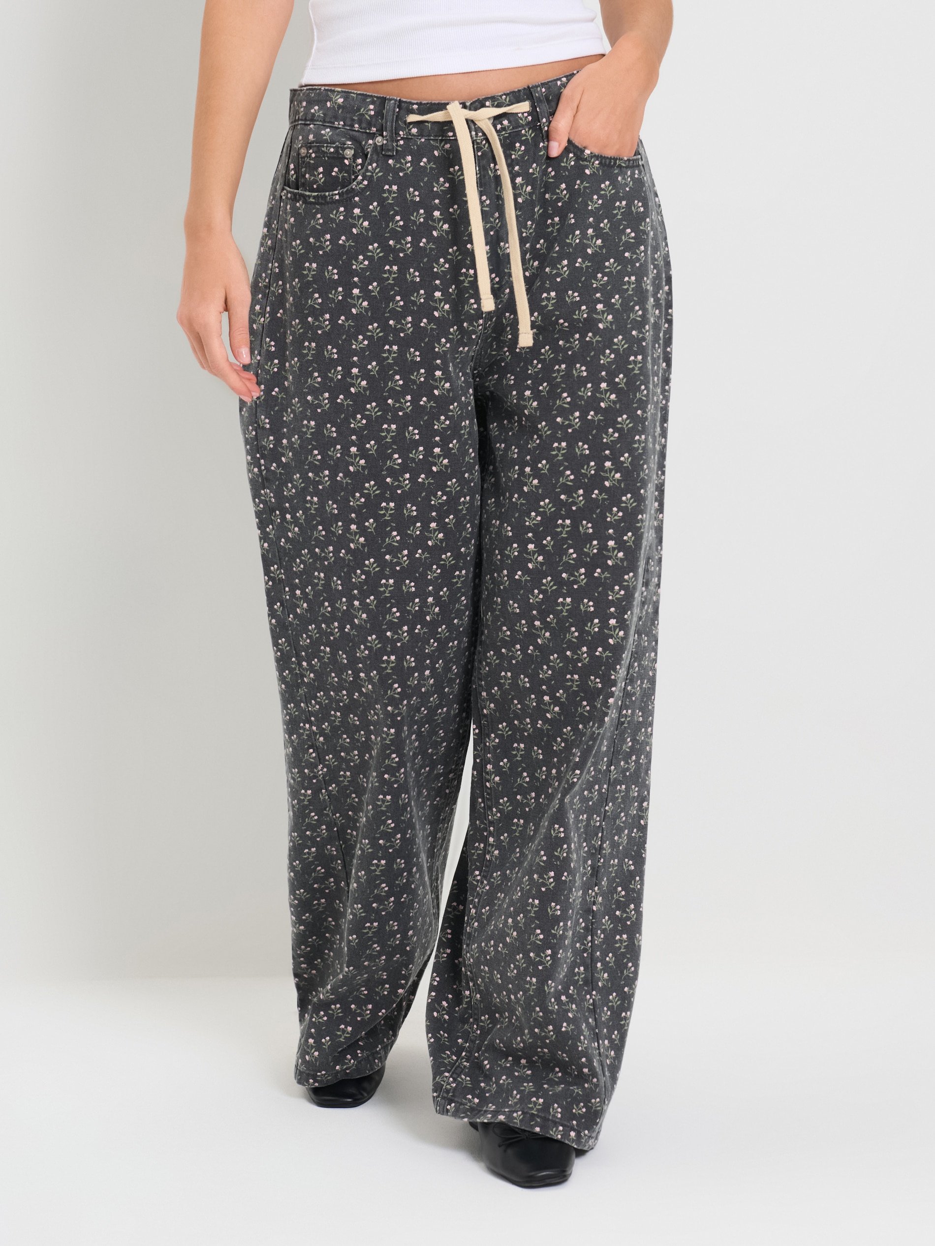 Sinsay - Jeansy baggy ze wzorem - szary