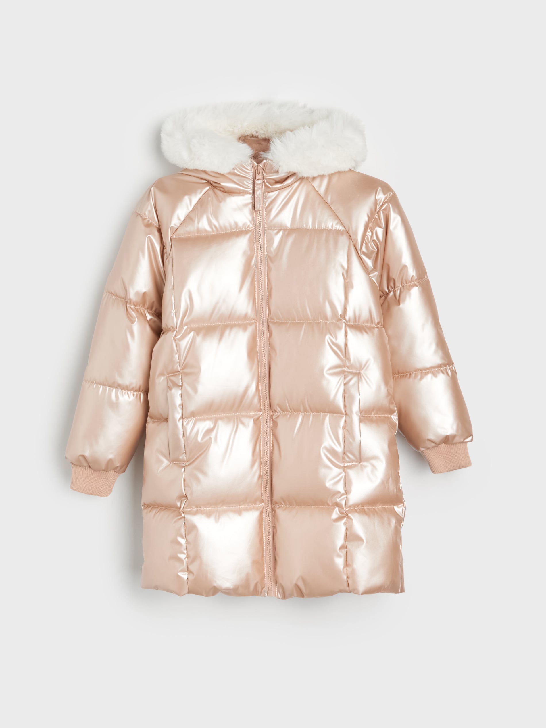 Sinsay - Καπιτονέ παλτό με κουκούλα και ψεύτικη γούνα - χρυσο φωτογραφία