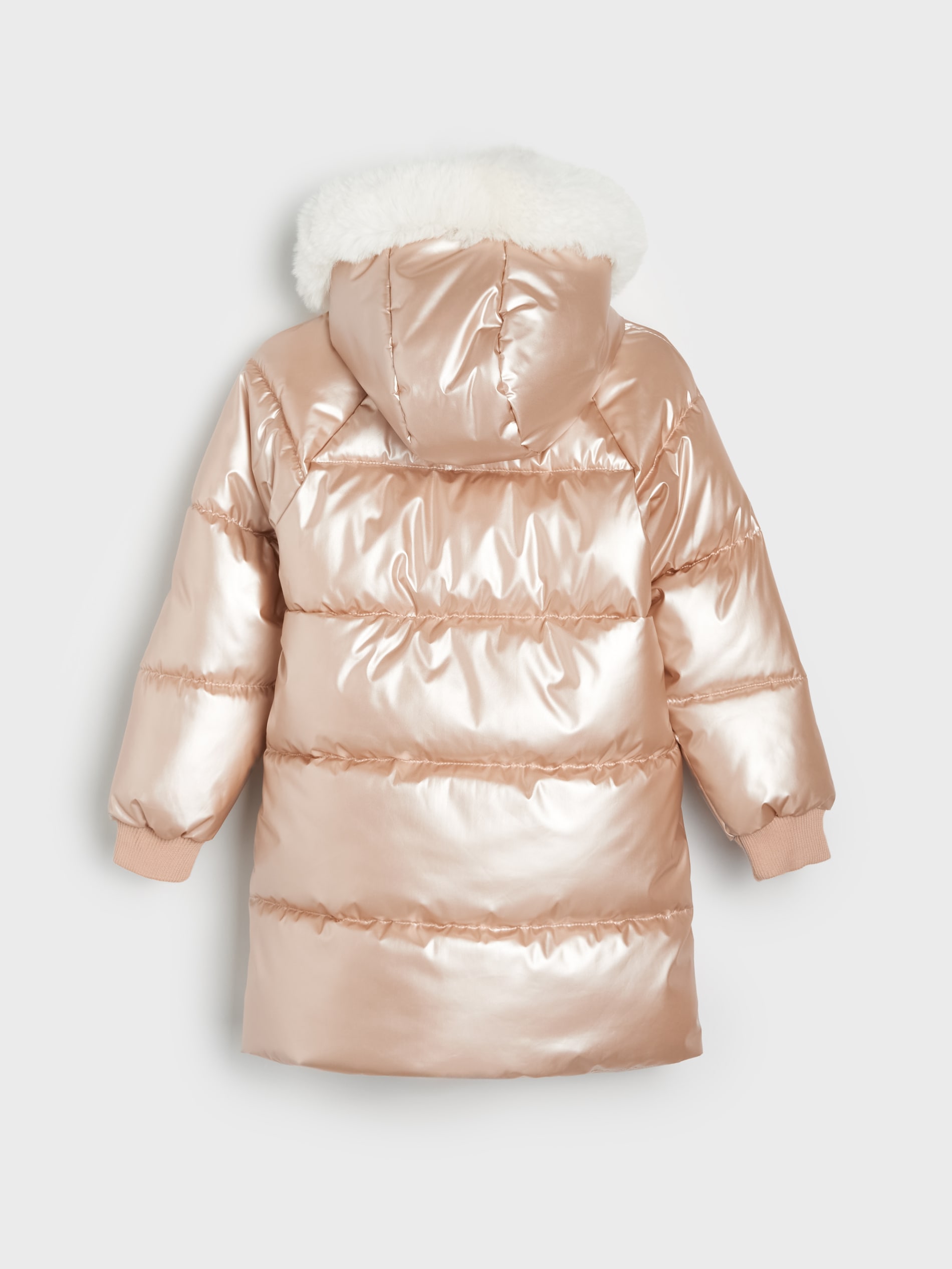 Sinsay - Καπιτονέ παλτό με κουκούλα και ψεύτικη γούνα - χρυσο φωτογραφία