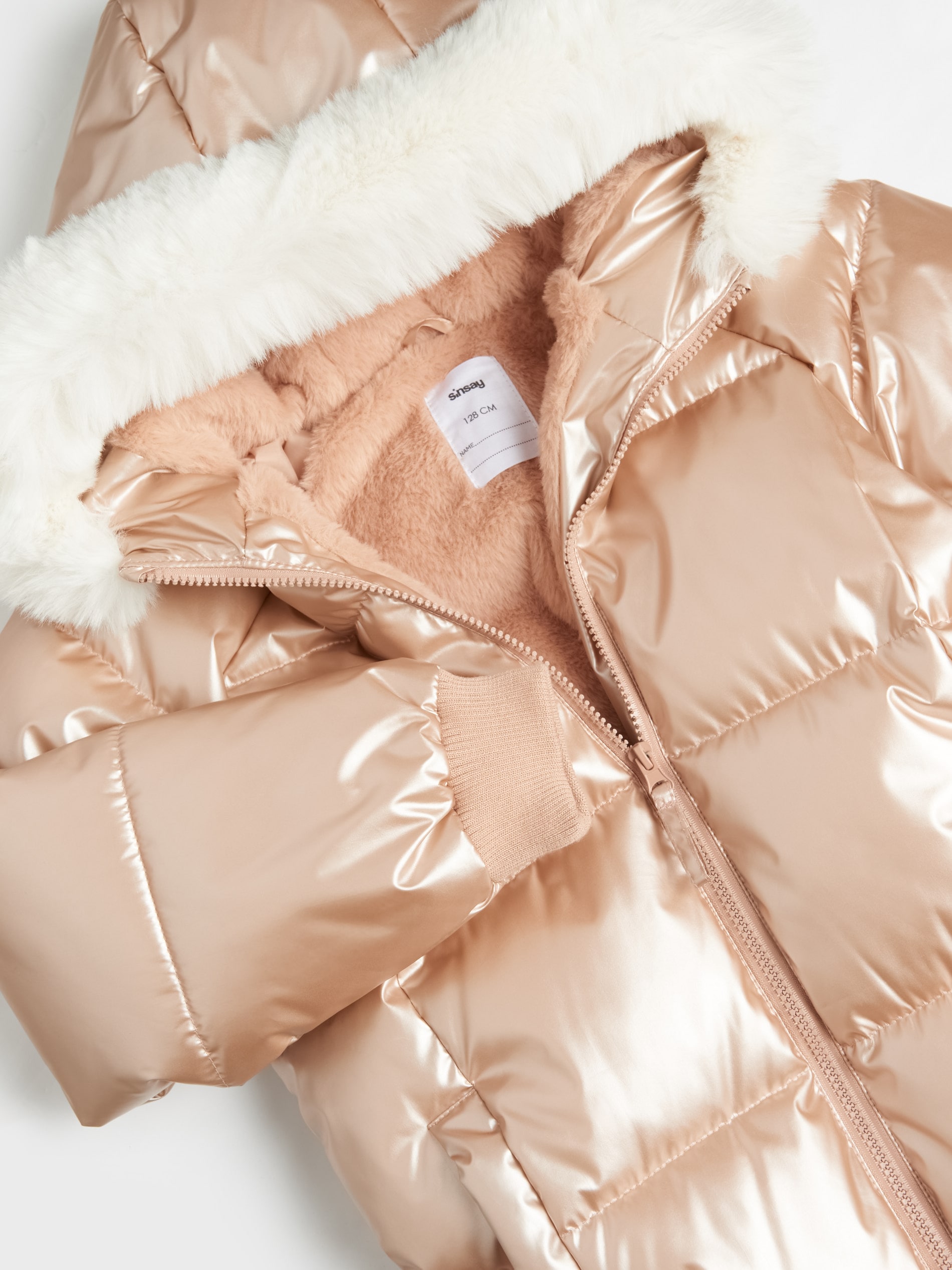 Sinsay - Καπιτονέ παλτό με κουκούλα και ψεύτικη γούνα - χρυσο φωτογραφία