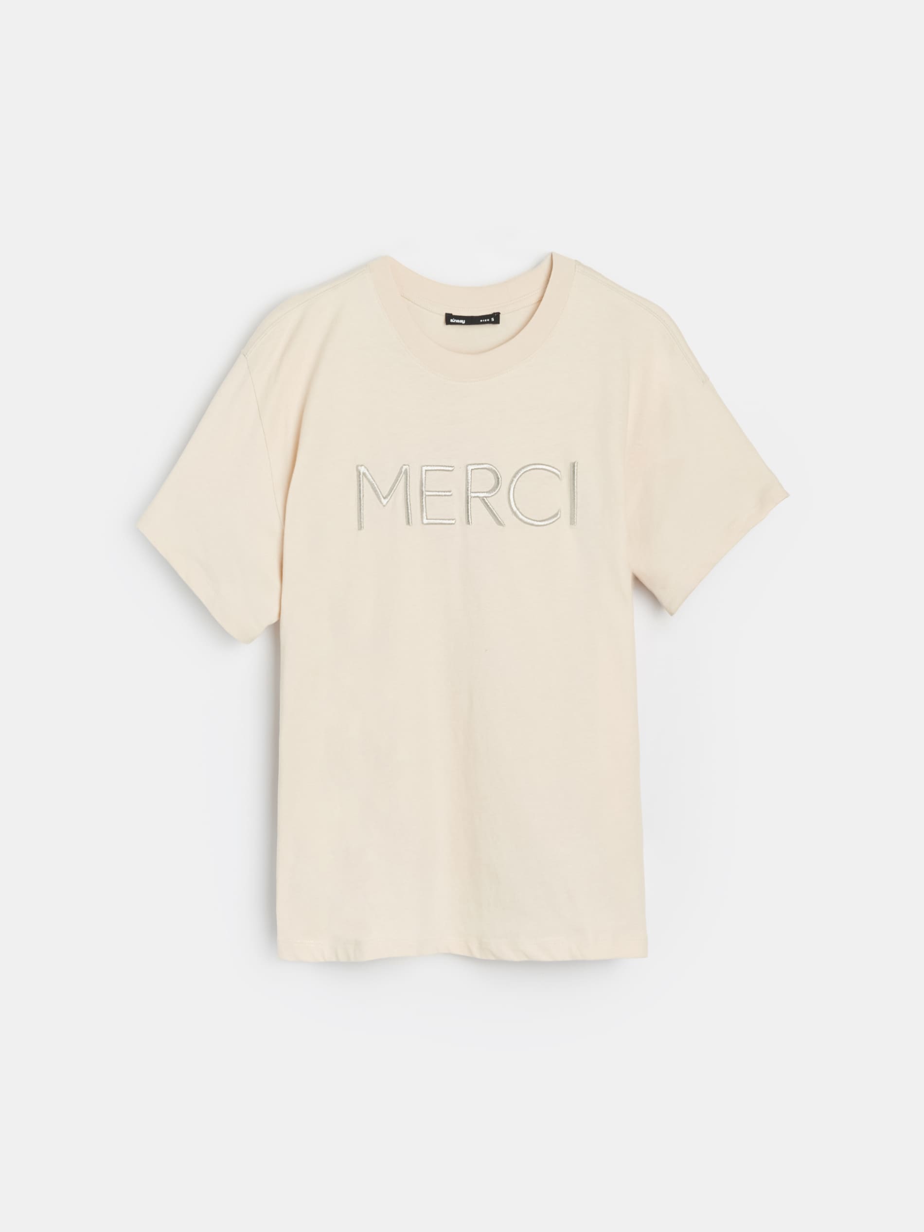 Sinsay - Koszulka z haftowanym napisem - kremowy