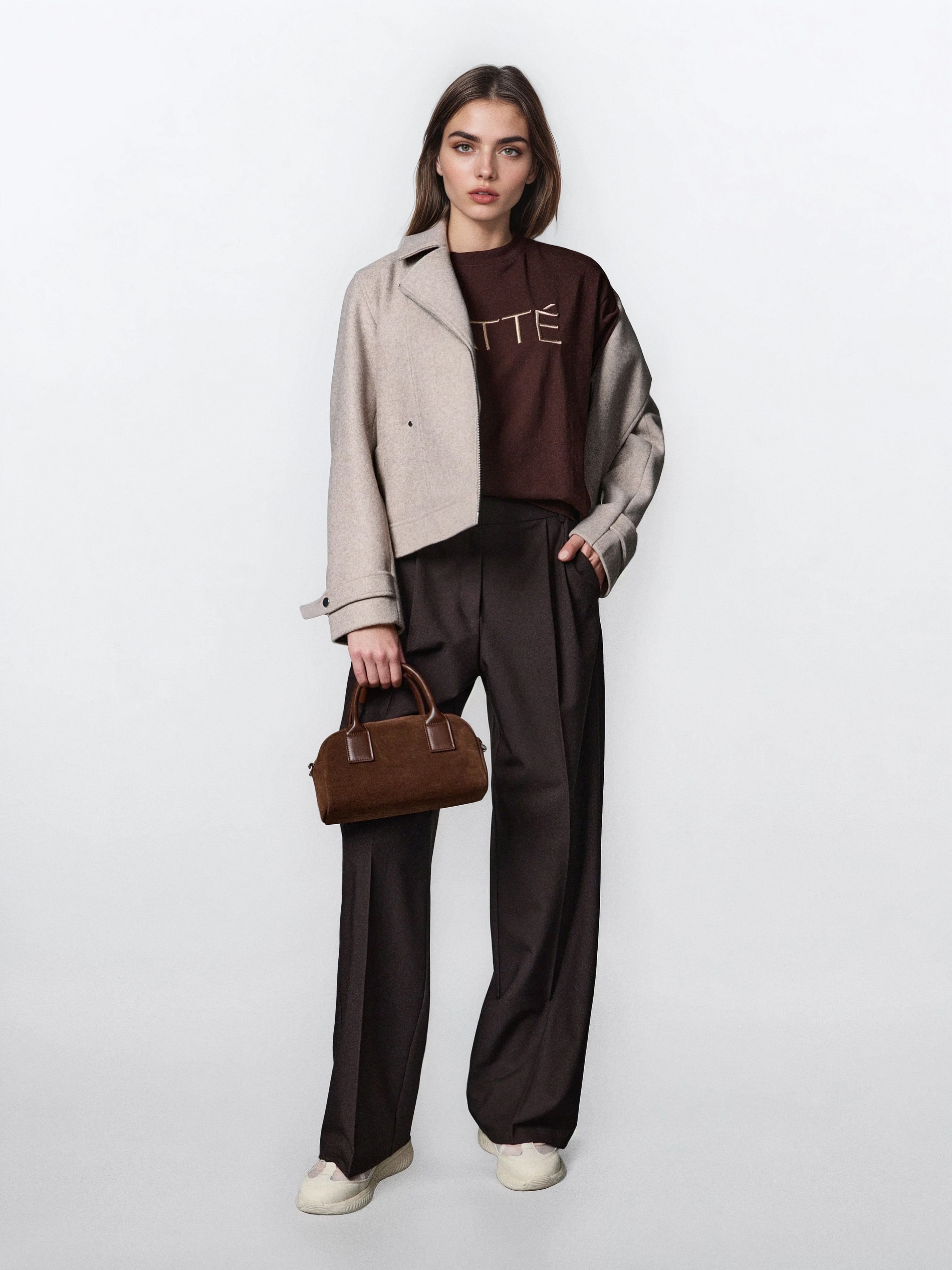 Sinsay - Μπλούζα με κεντημένη λεπτομέρεια - καφέ φωτογραφία