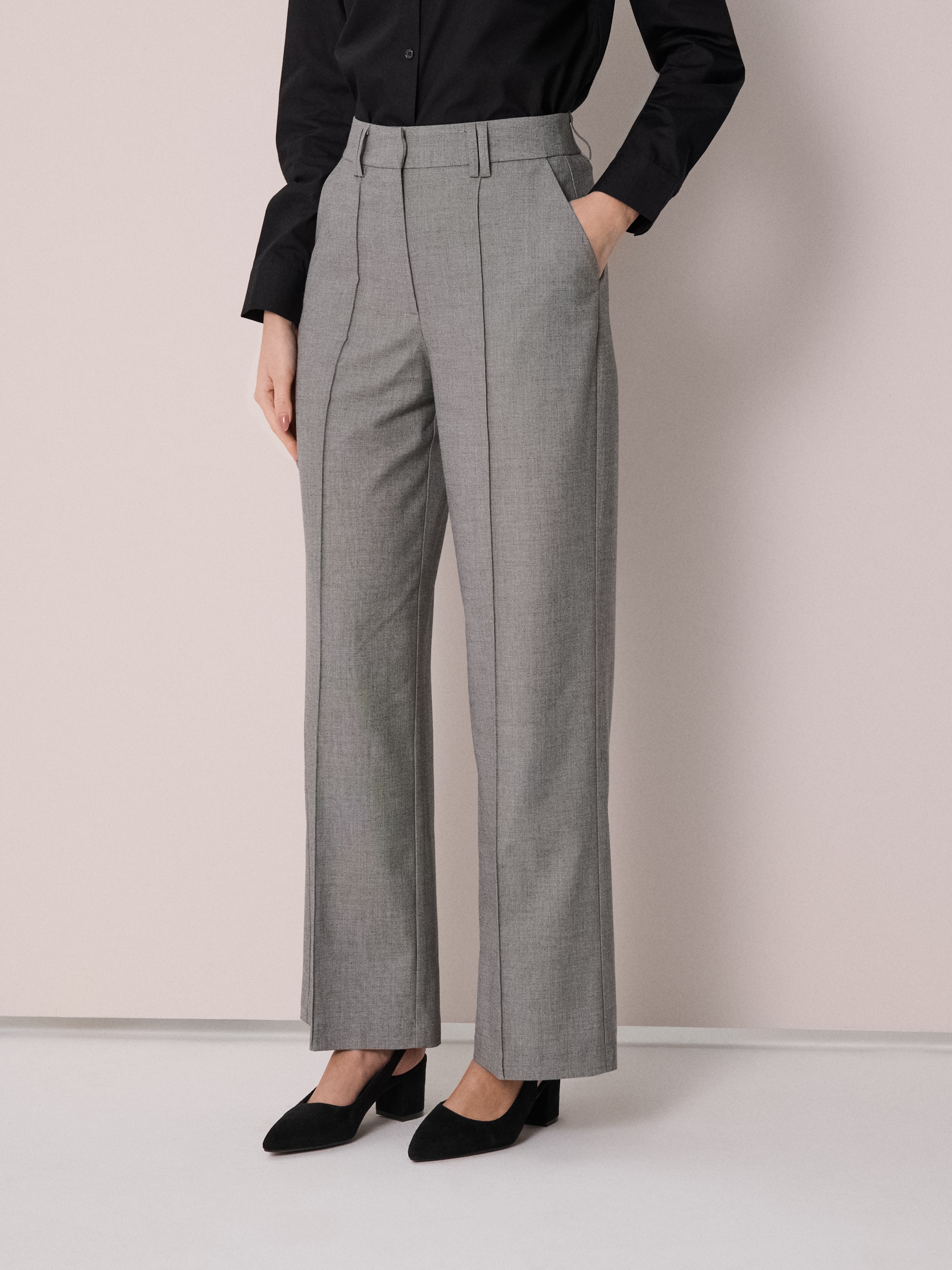 Sinsay - Spodnie wide leg z przeszyciami z domieszką wiskozy - szary