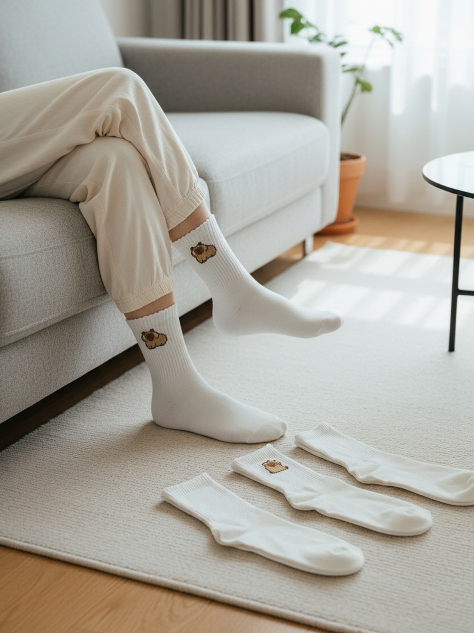 Sinsay - Zestaw wysokich skarpetek z motywem kapibary 4 pack - biały