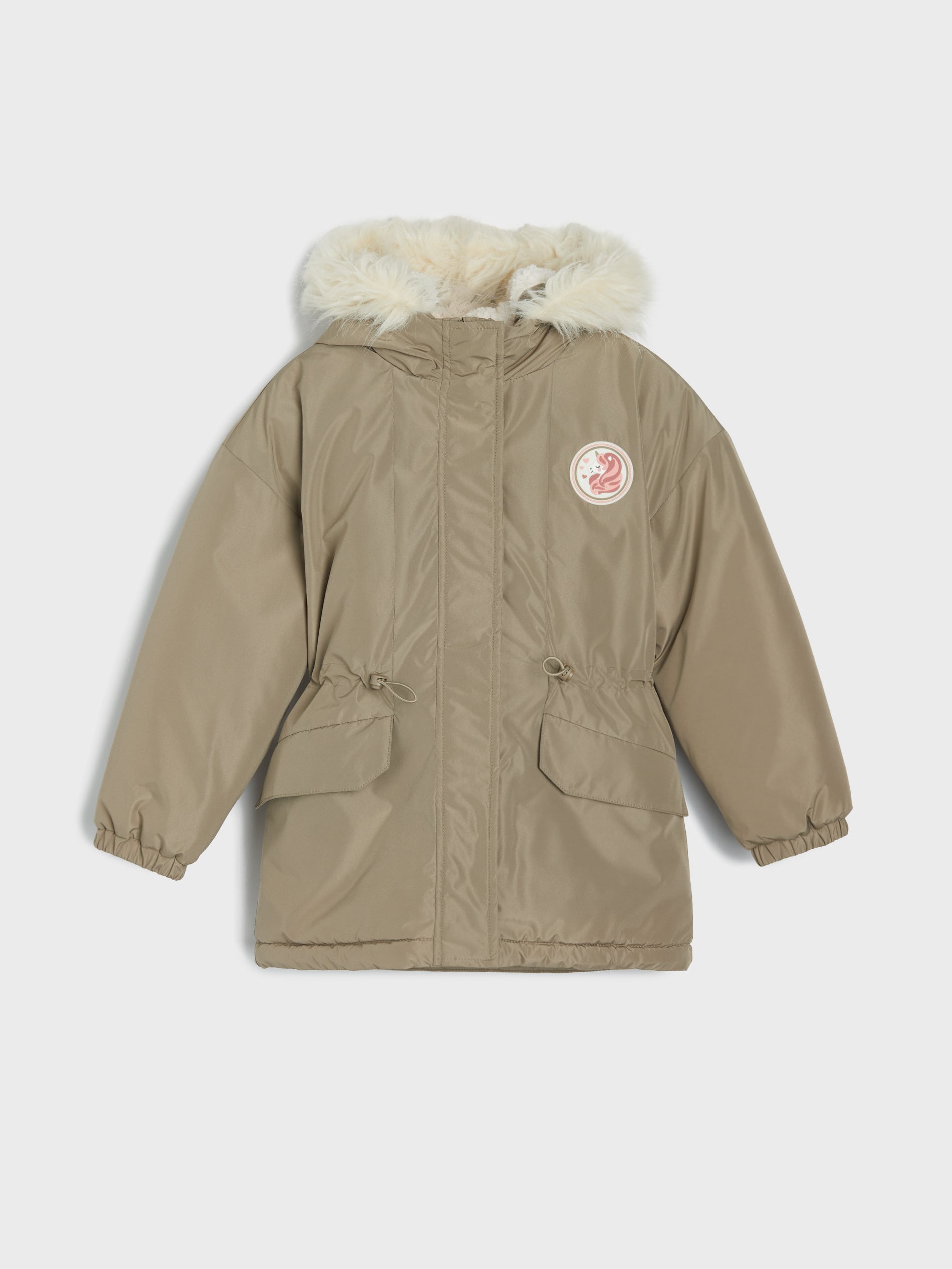 Sinsay - Μπουφάν με τεχνητό γούνινο - χακί φωτογραφία