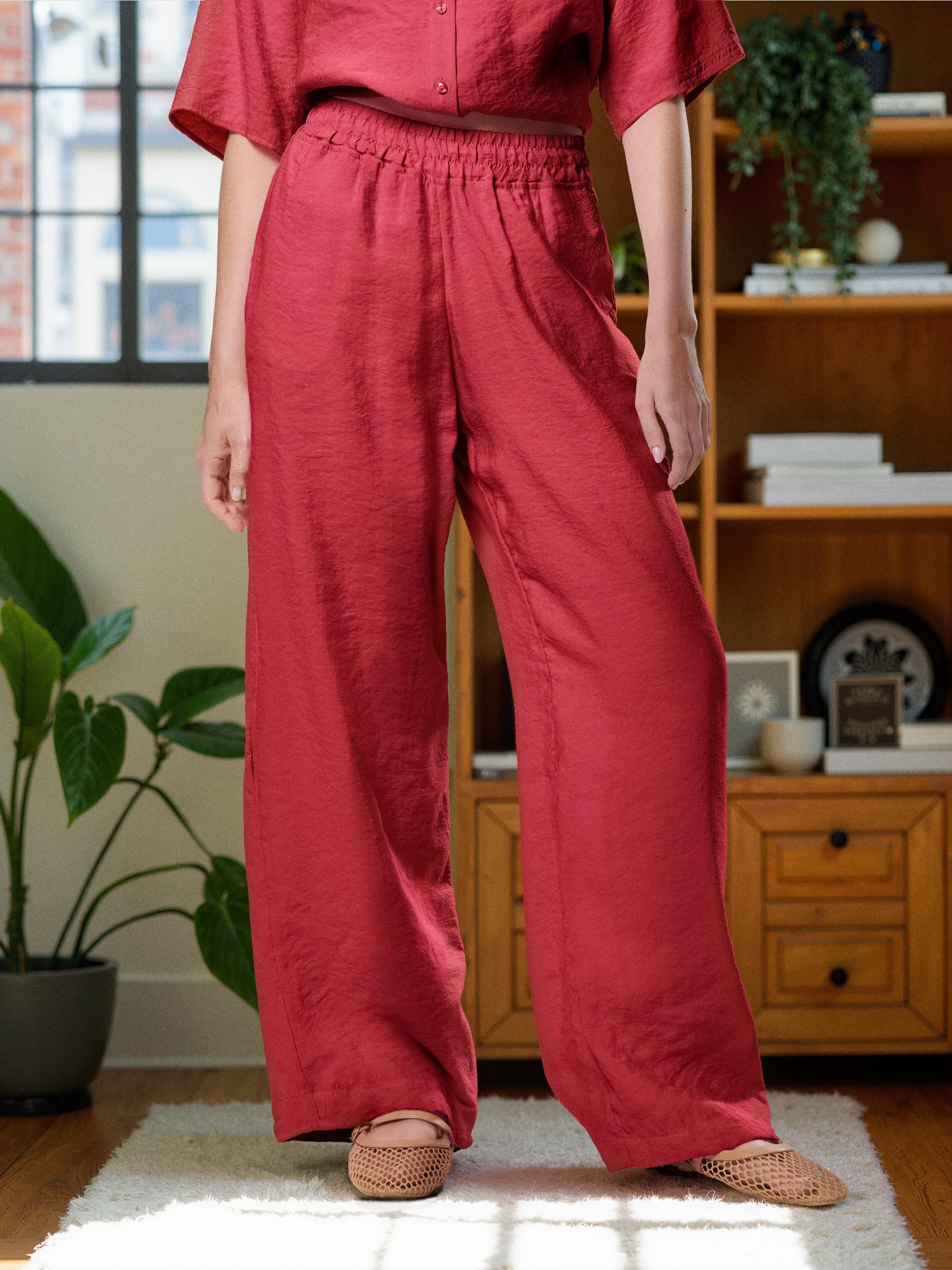 Sinsay - Spodnie wide leg z modalem - czerwony