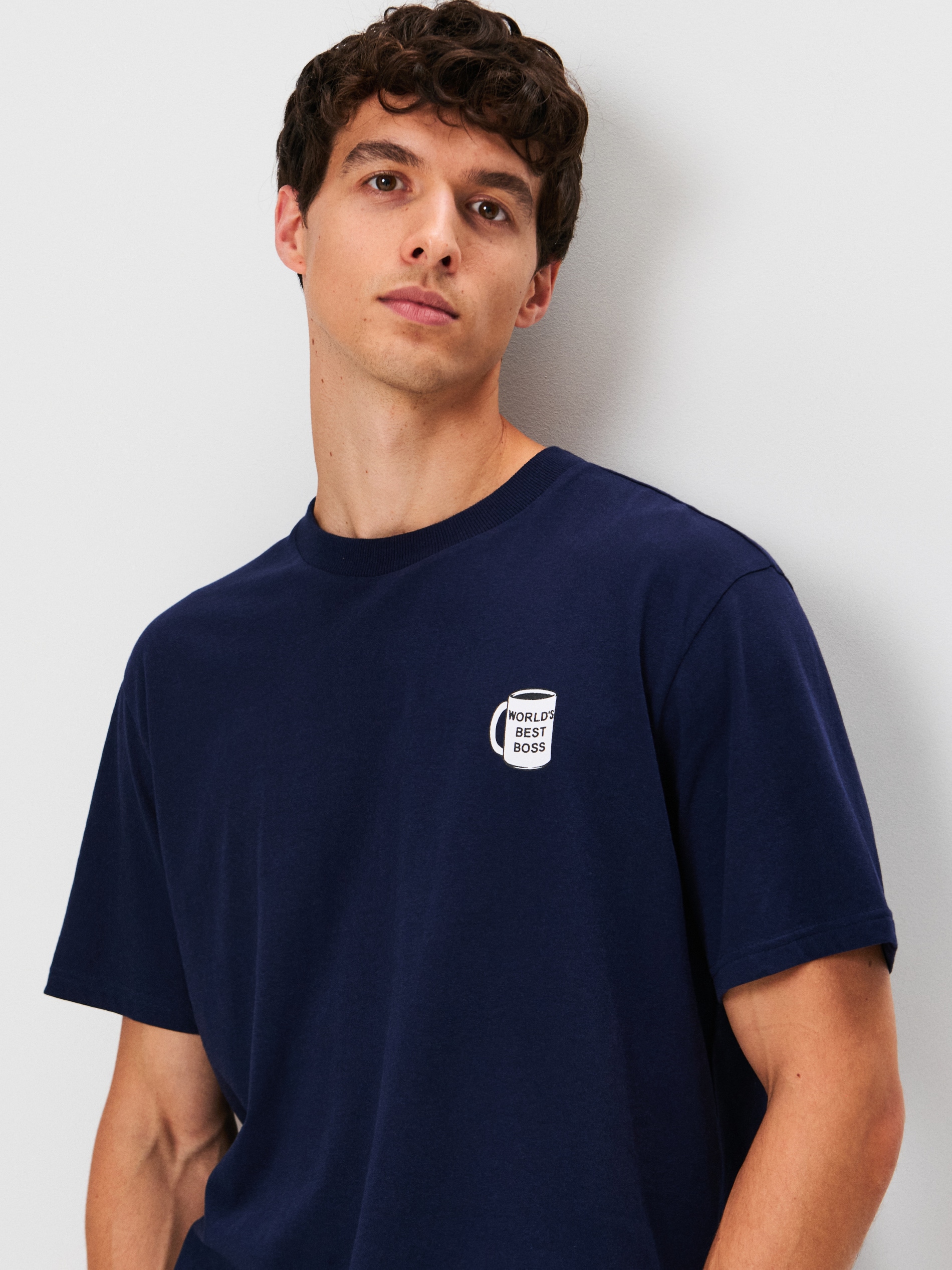 Sinsay - Bawełniana koszulka z nadrukiem na plecach The Office - granatowy