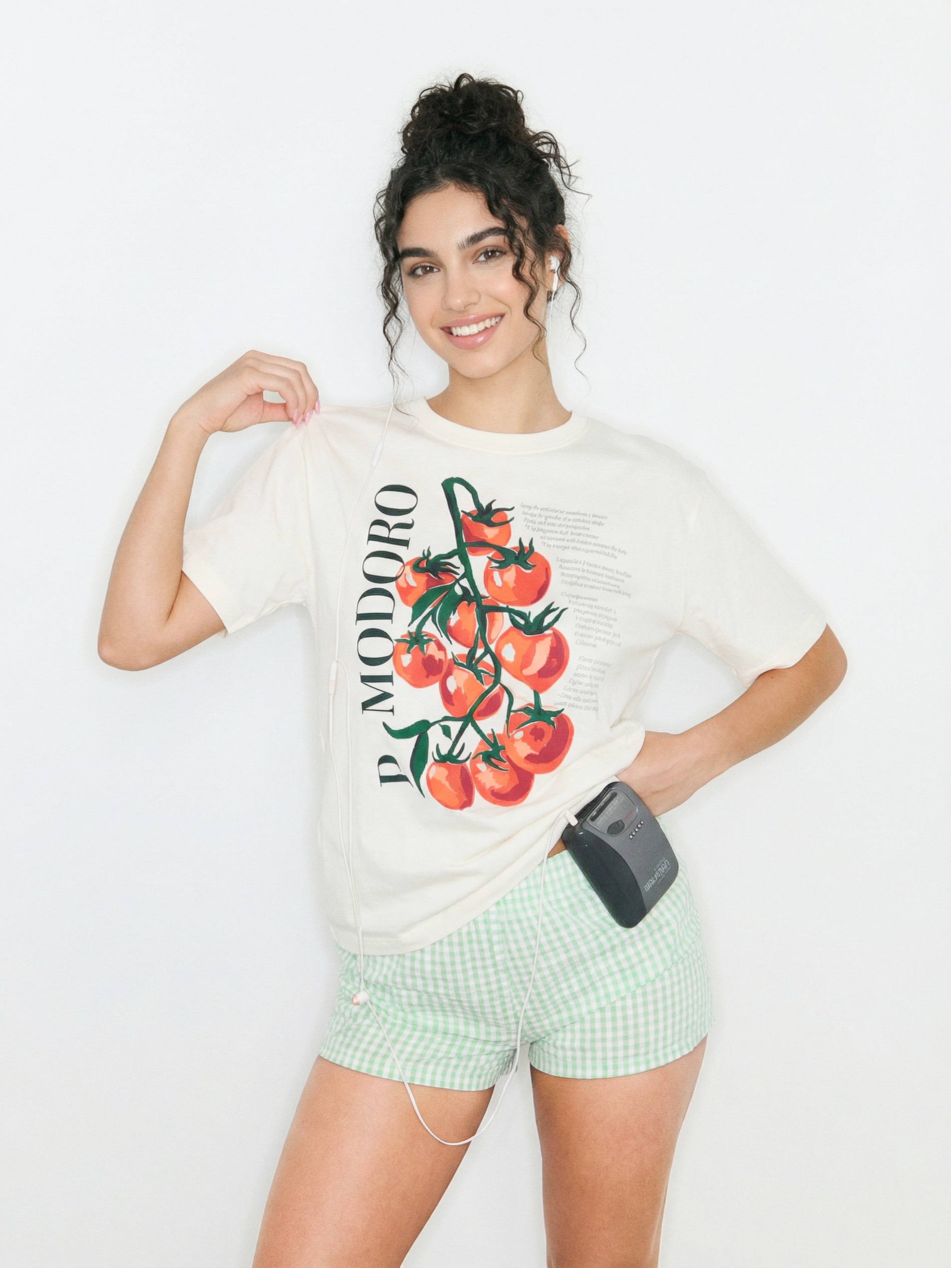 Sinsay - Piżama dwuczęściowa z nadrukiem pomidora - kremowy