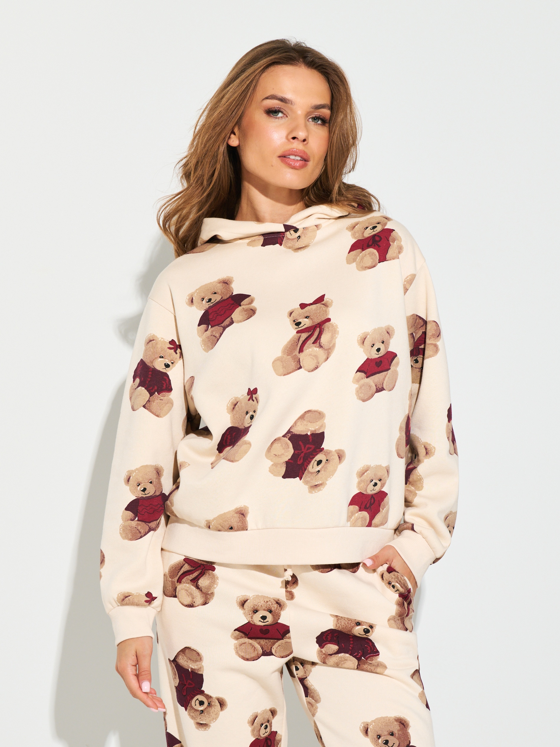 Sinsay - Φούτερ με κουκούλα - κρεμ φωτογραφία