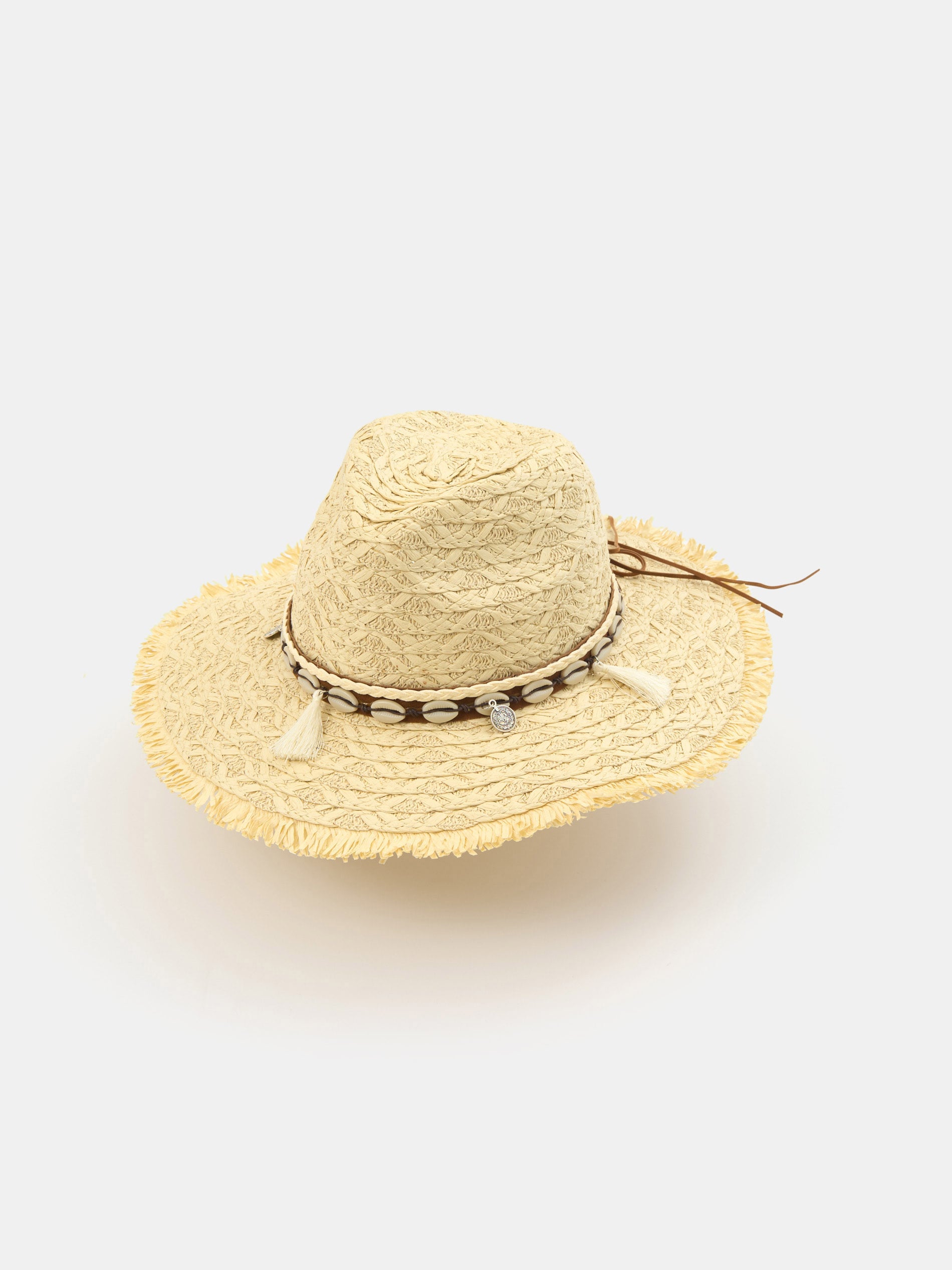 Sinsay - Ψάθινο καπέλο με ξέφτια στο γείσο - κρεμ φωτογραφία