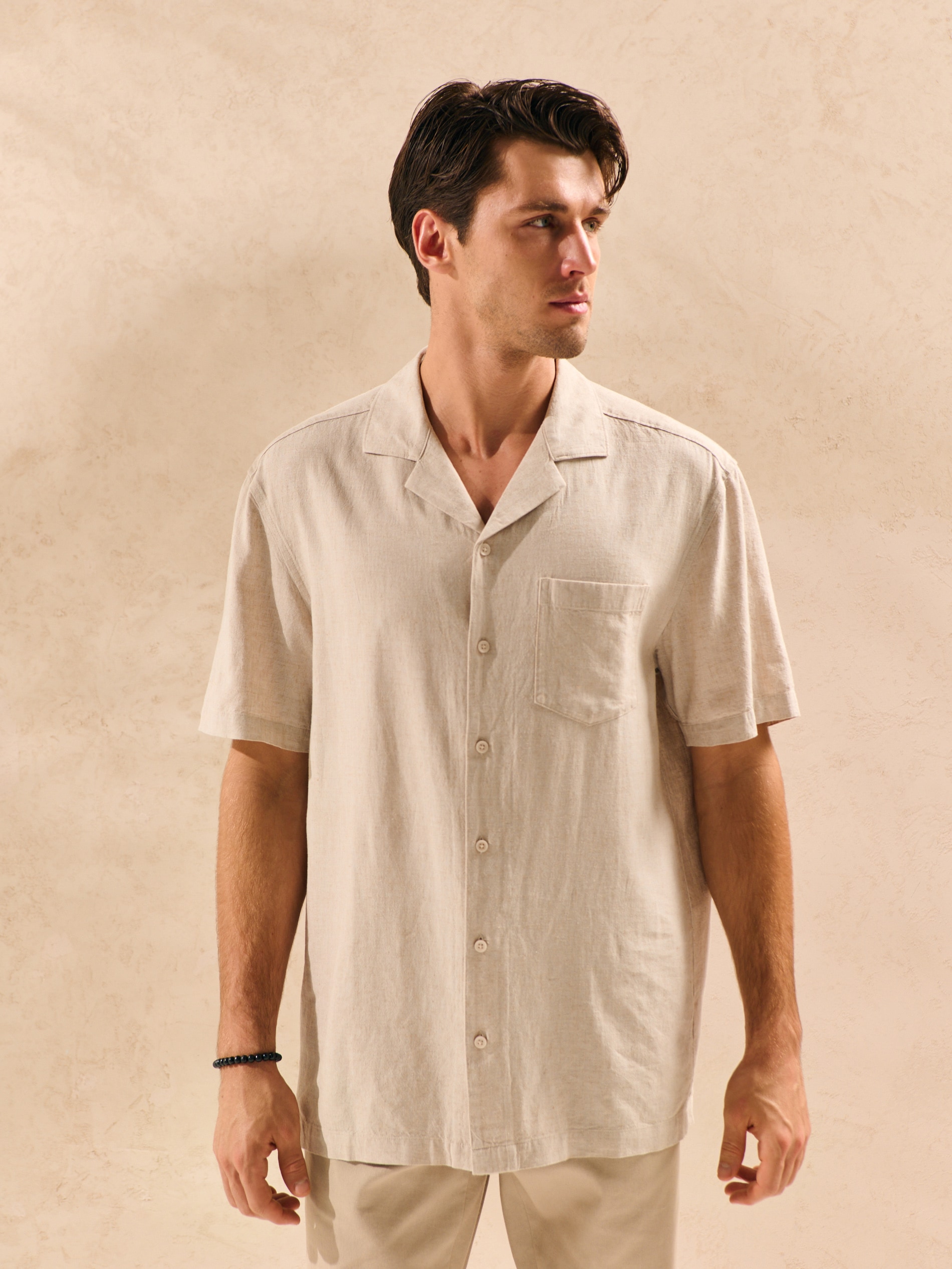 Sinsay - Πουκάμισο με μείγμα λινού - μπεζ φωτογραφία