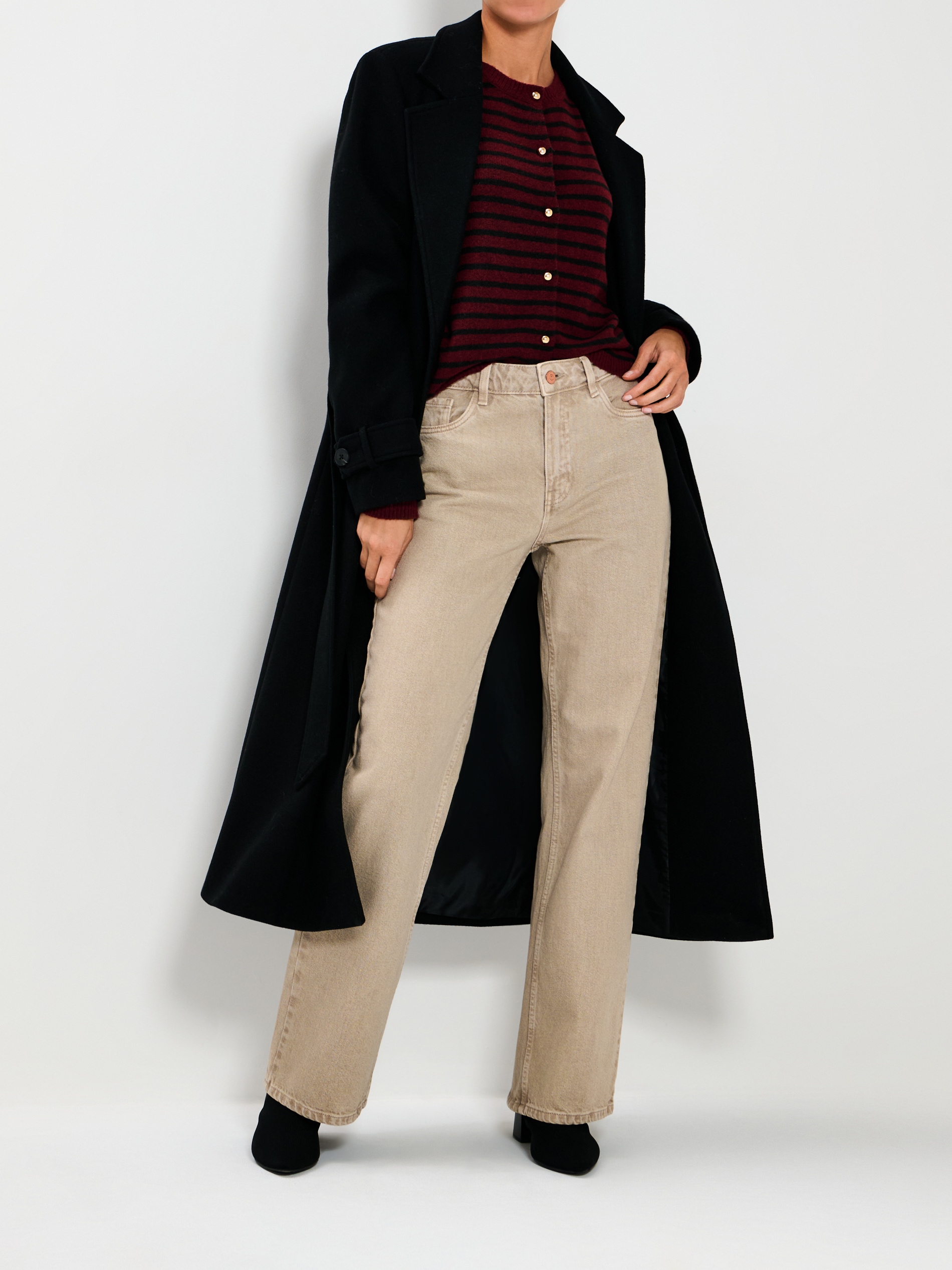 Sinsay - Rozpinany sweter w paski - bordowy