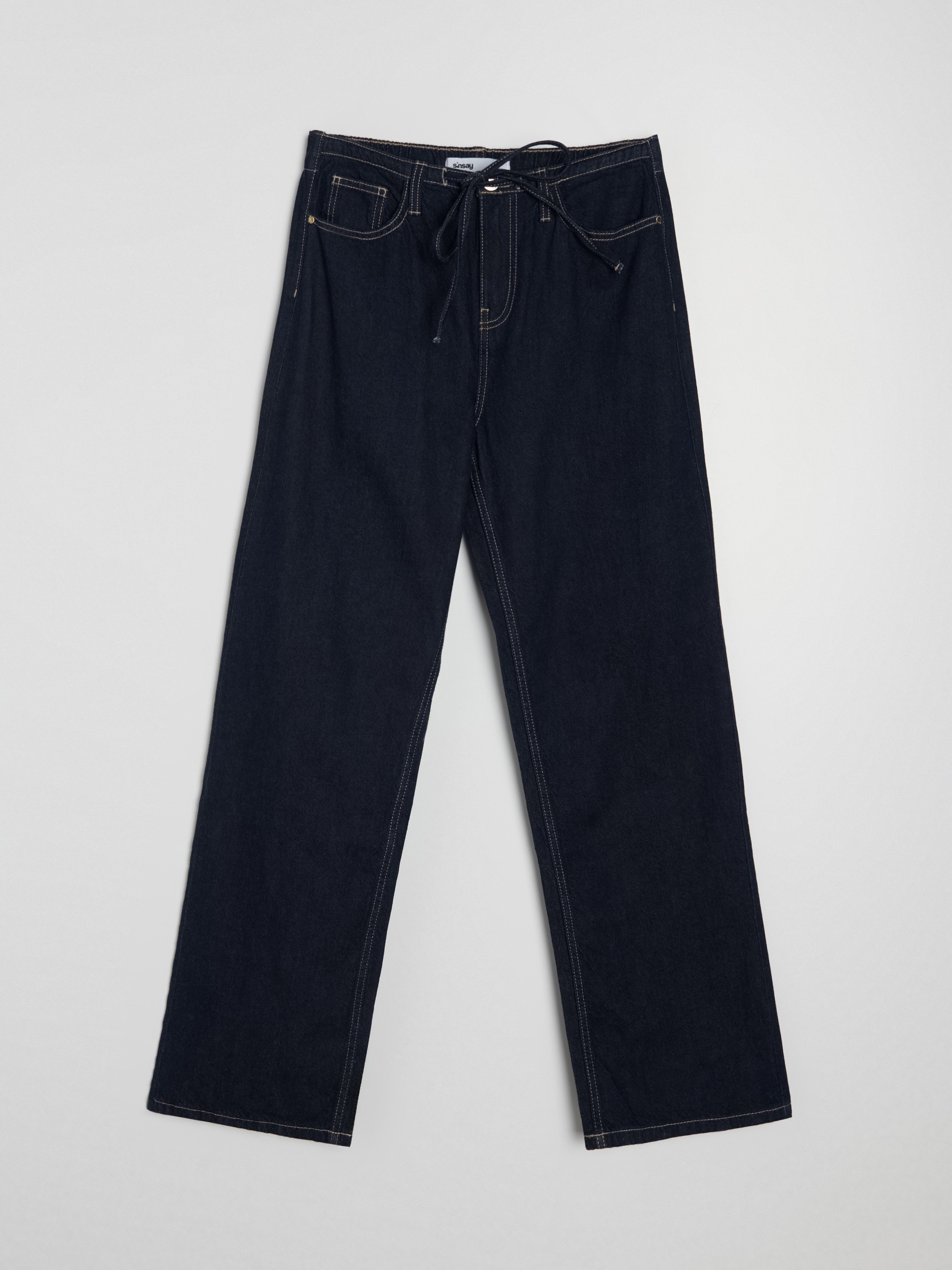 Sinsay - Jeansy wide straight z domieszką lnu - niebieski