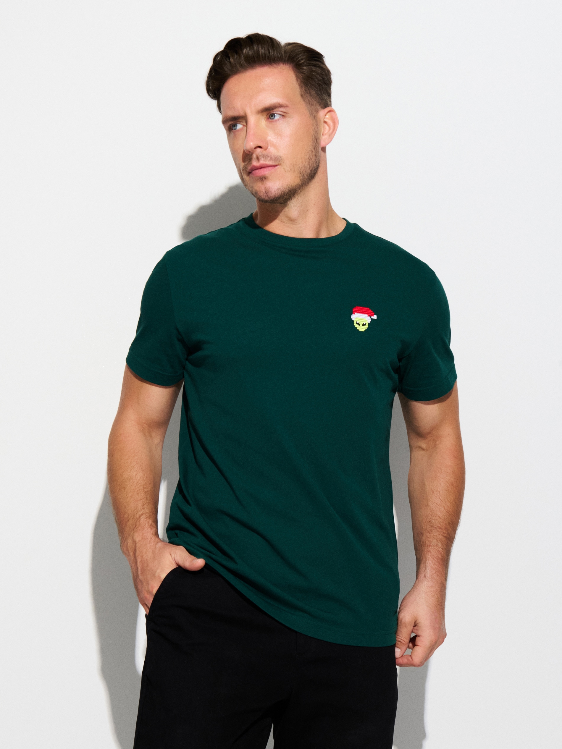 Sinsay - Βαμβακερό μπλουζάκι με στάμπα - σκουρο τιρκουαζ φωτογραφία