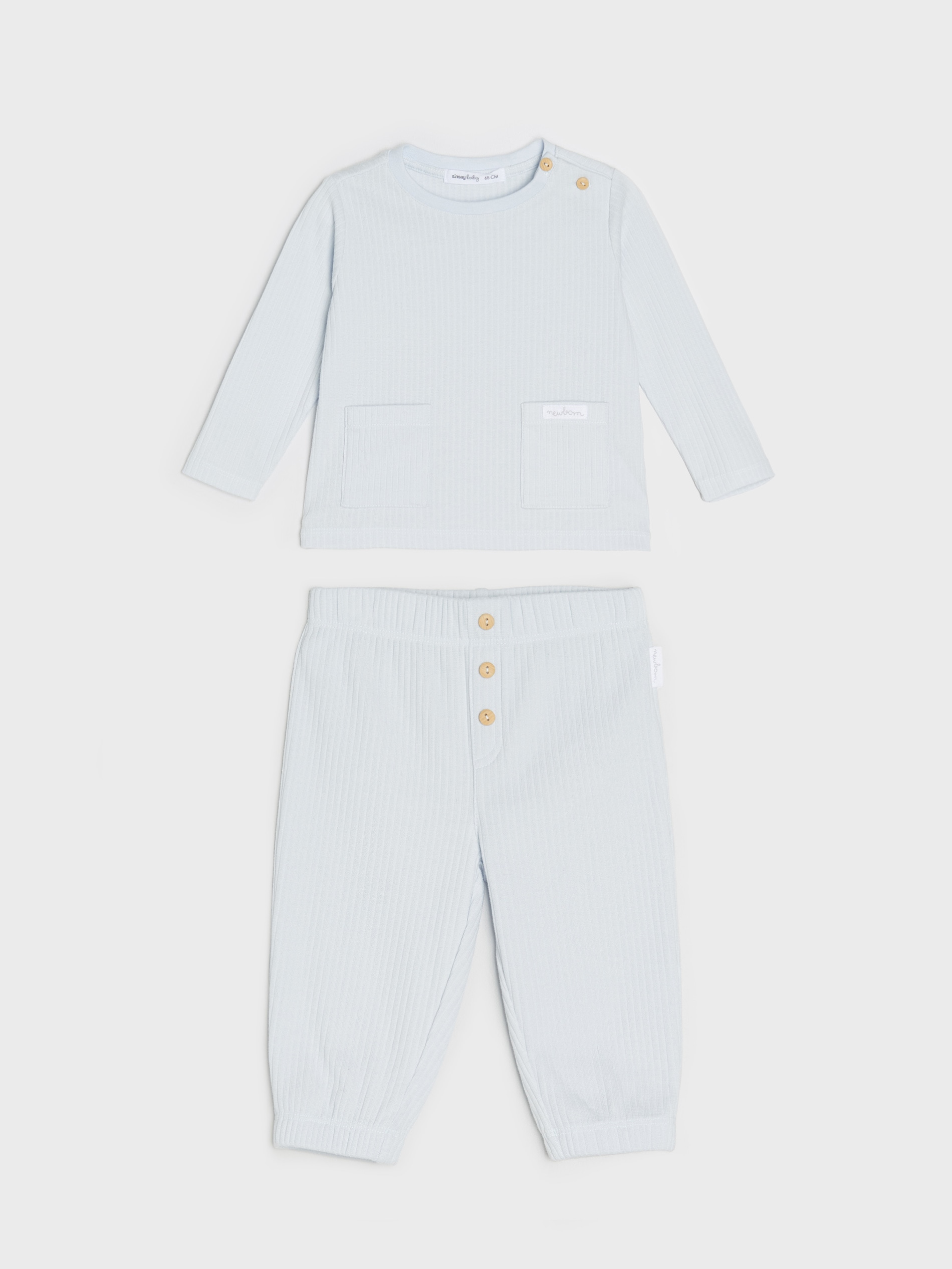 Sinsay - Prążkowany komplet: koszulka i spodnie - błękitny