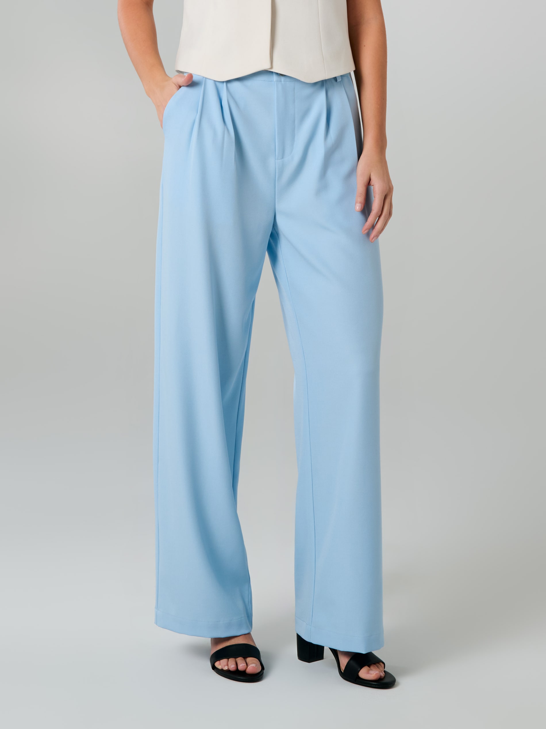 Sinsay - Spodnie wide leg z paskiem - błękitny