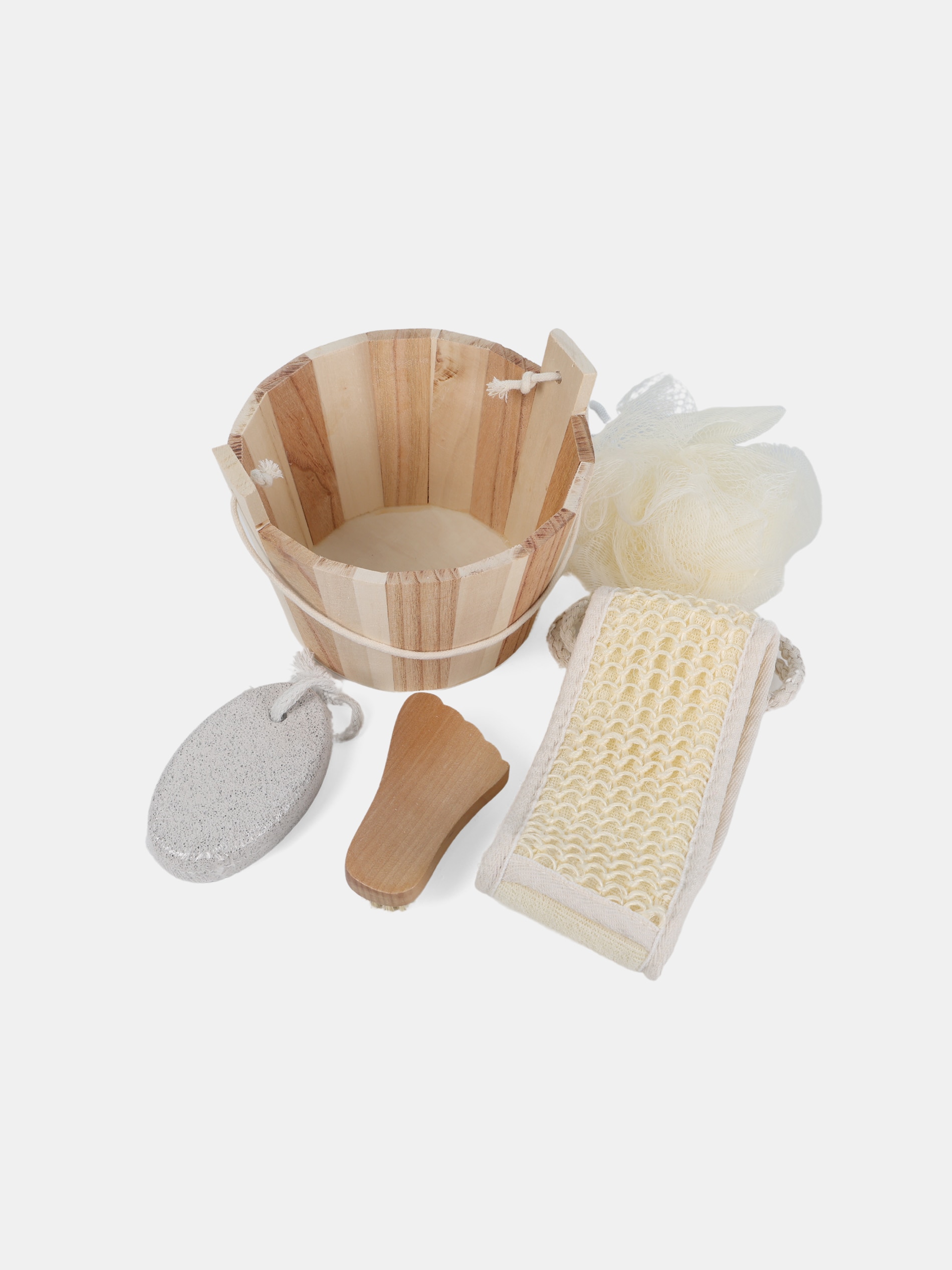 Sinsay - Σετ μπάνιου: βούρτσα σώματος, σφουγγάρι, ελαφρόπετρα και πετσέτα - μπεζ φωτογραφία