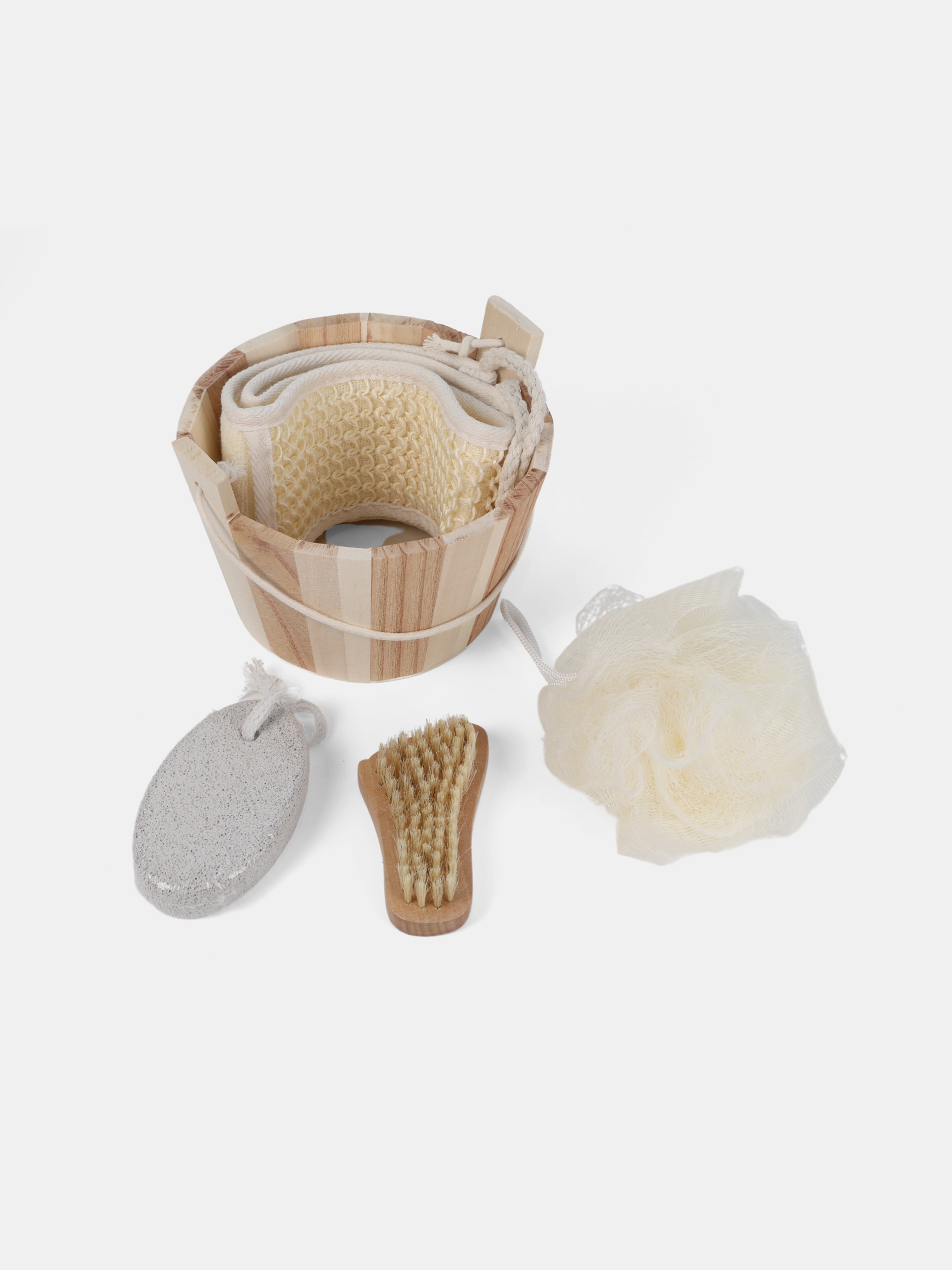 Sinsay - Σετ μπάνιου: βούρτσα σώματος, σφουγγάρι, ελαφρόπετρα και πετσέτα - μπεζ φωτογραφία