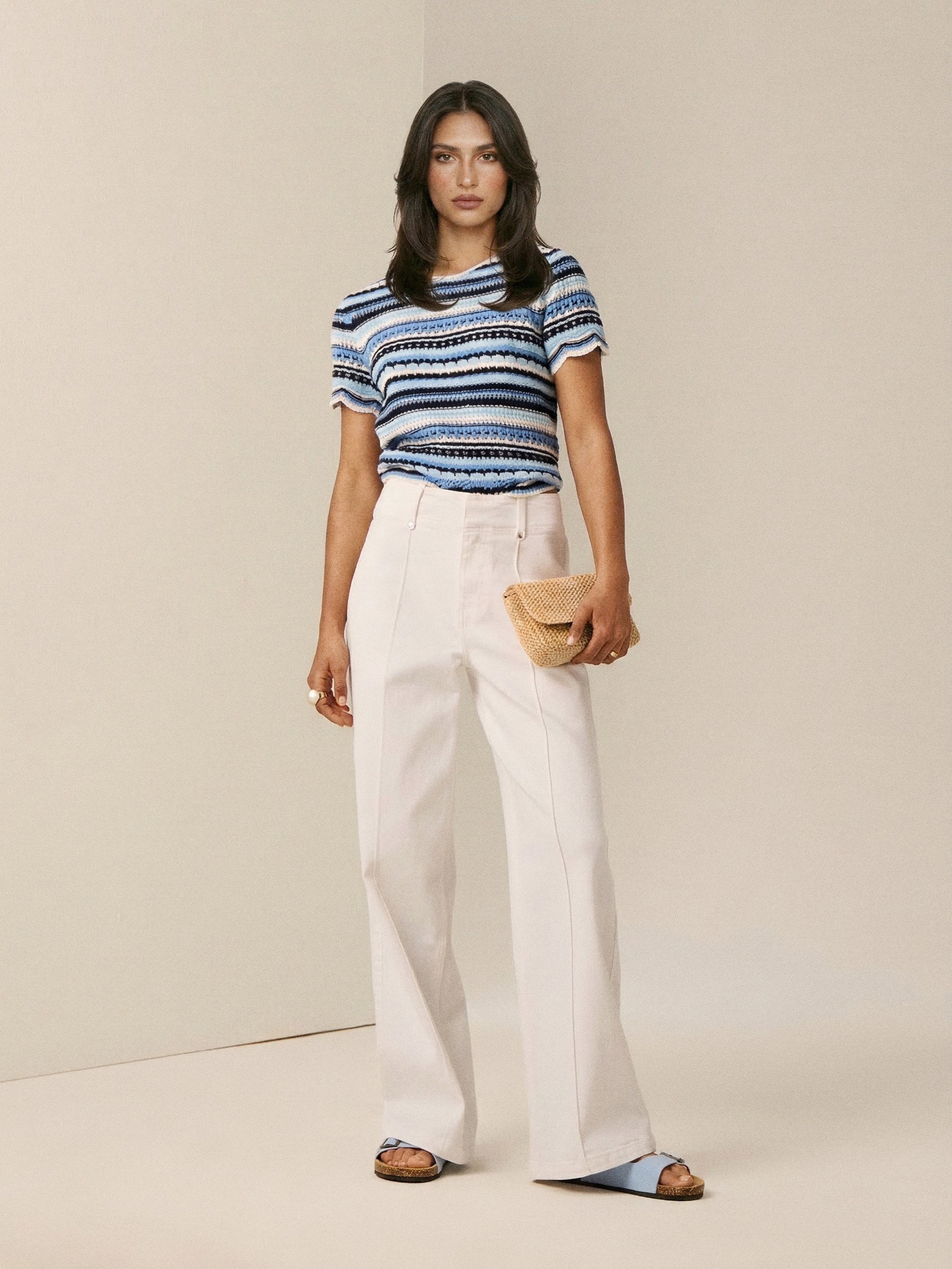 Sinsay - Jeansy wide leg comfort z przeszyciami - biały