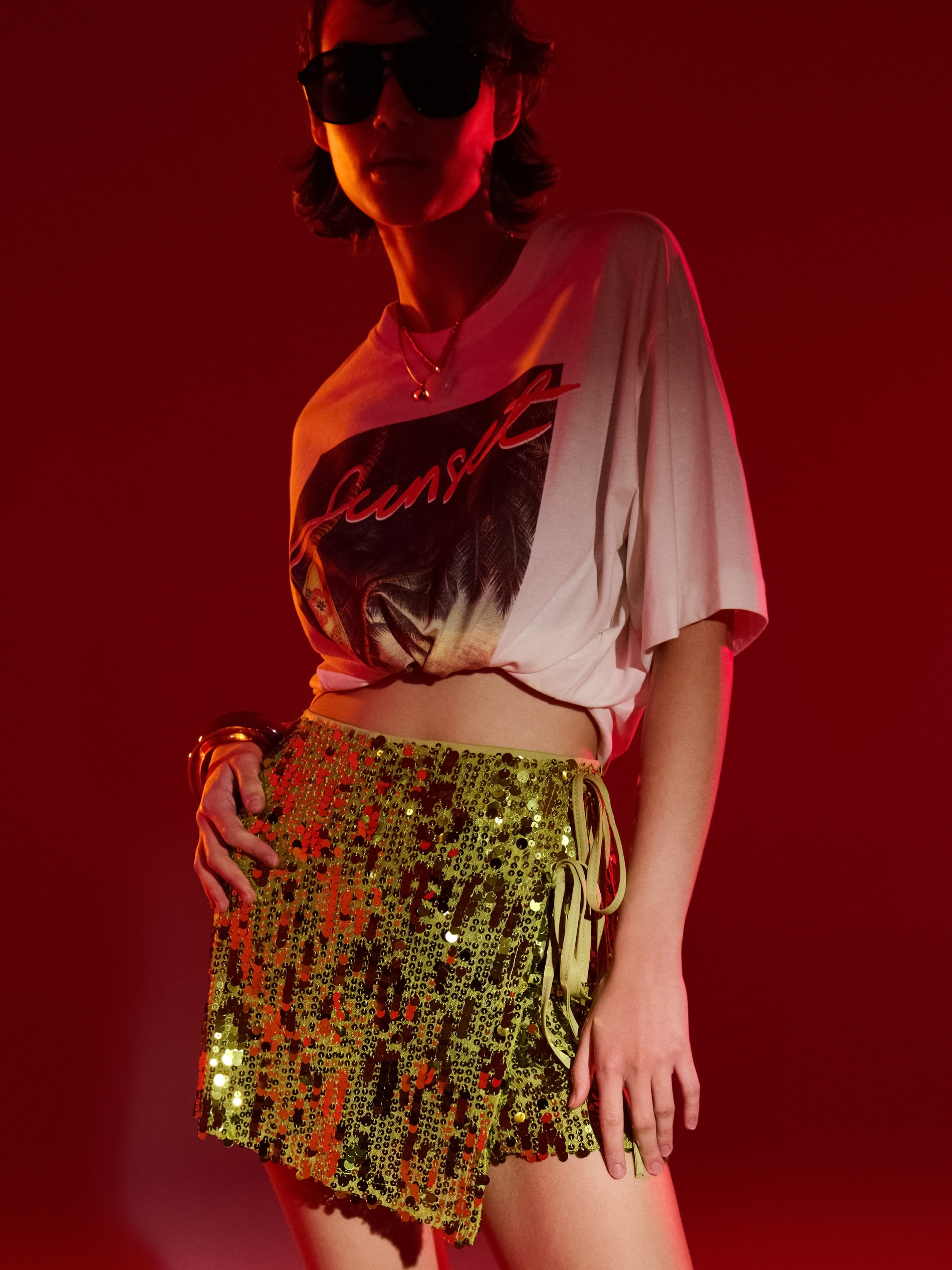 Sinsay - Cekinowe skorty z wiązaniem po boku - zielony