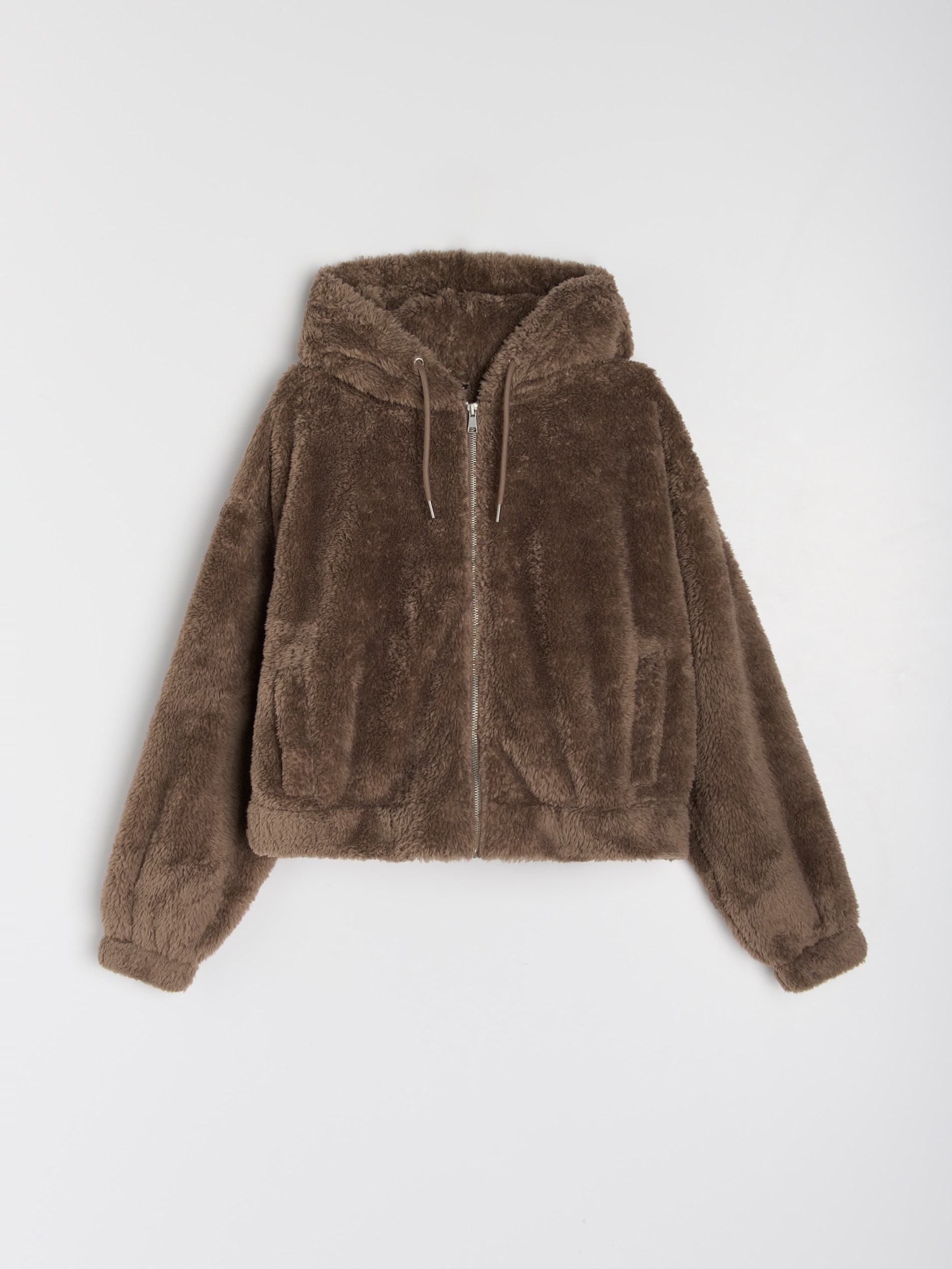 Sinsay - Μπουφάν με φερμουάρ από συνθετική γούνα - θαμπο καφε φωτογραφία