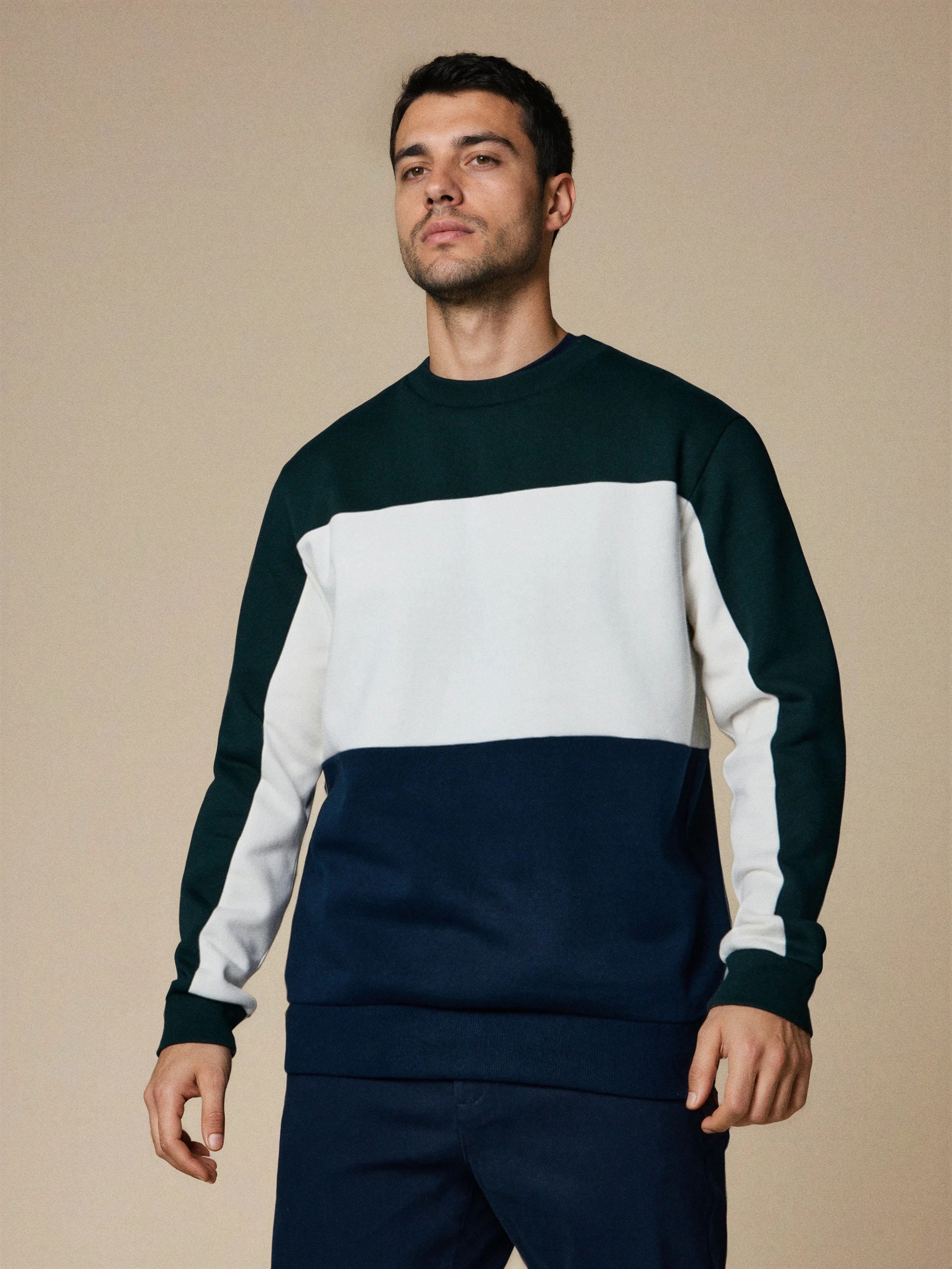 Sinsay - Bluza crewneck color-block - zielony