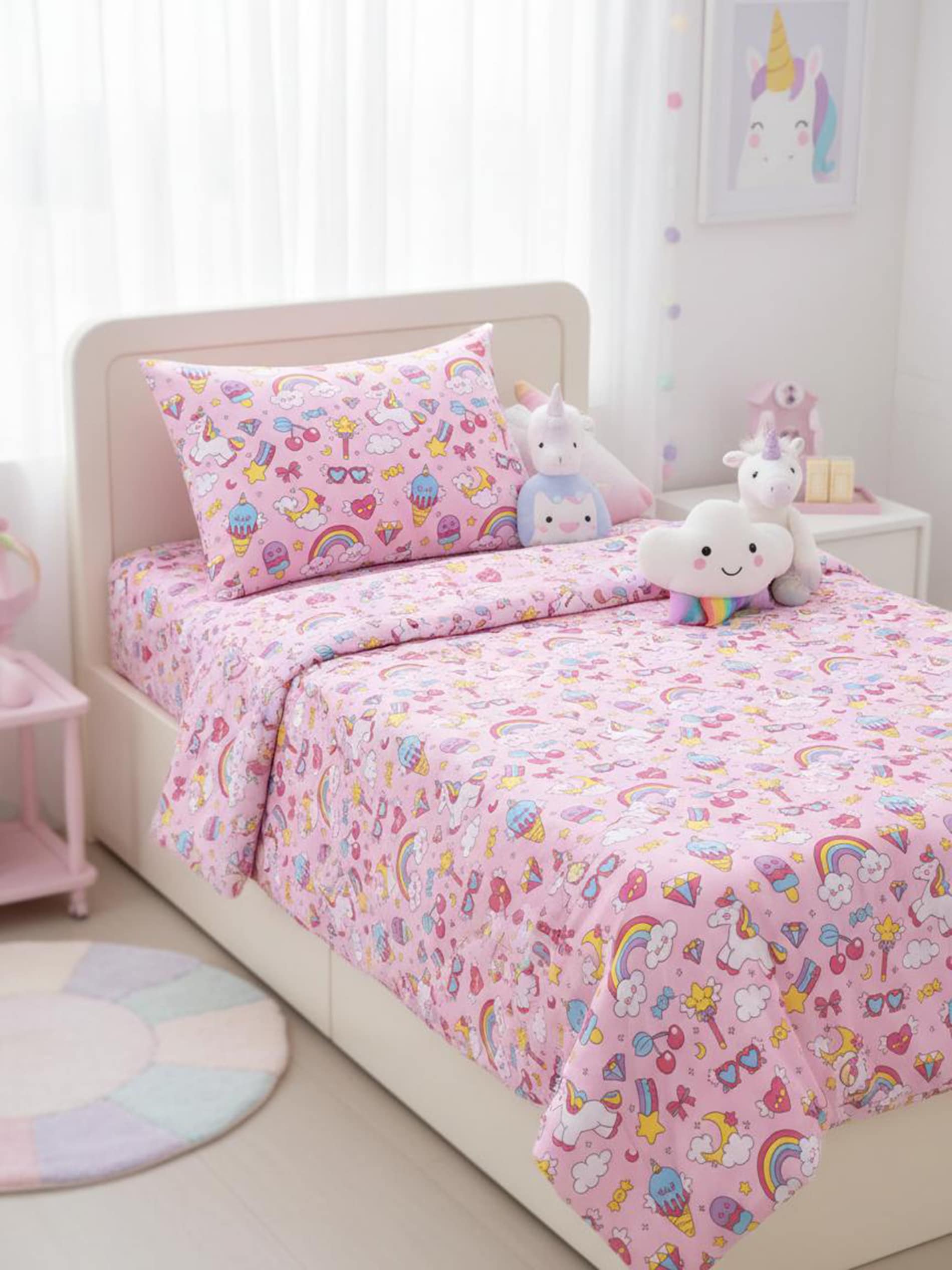 Sinsay - Komplet bawełnianej wzorzystej pościeli - różowy