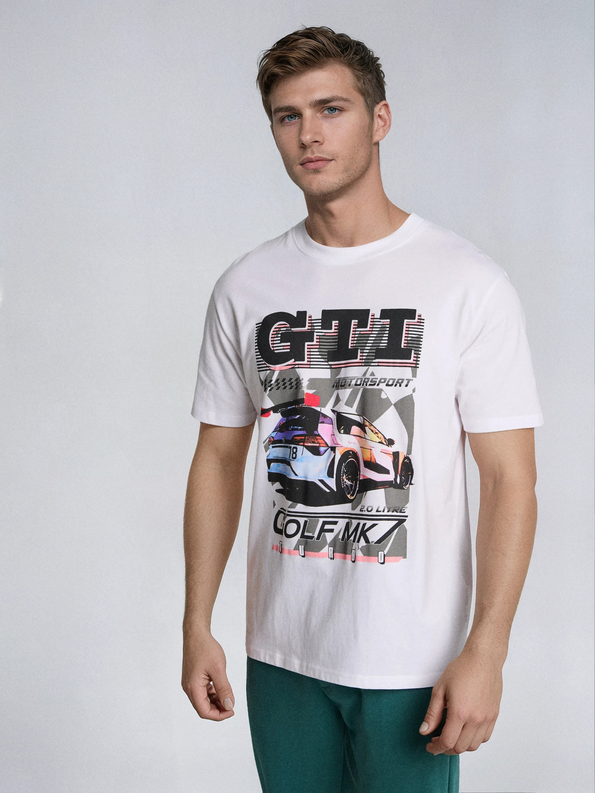 Sinsay - Bawełniana koszulka z nadrukiem Volkswagen - biały