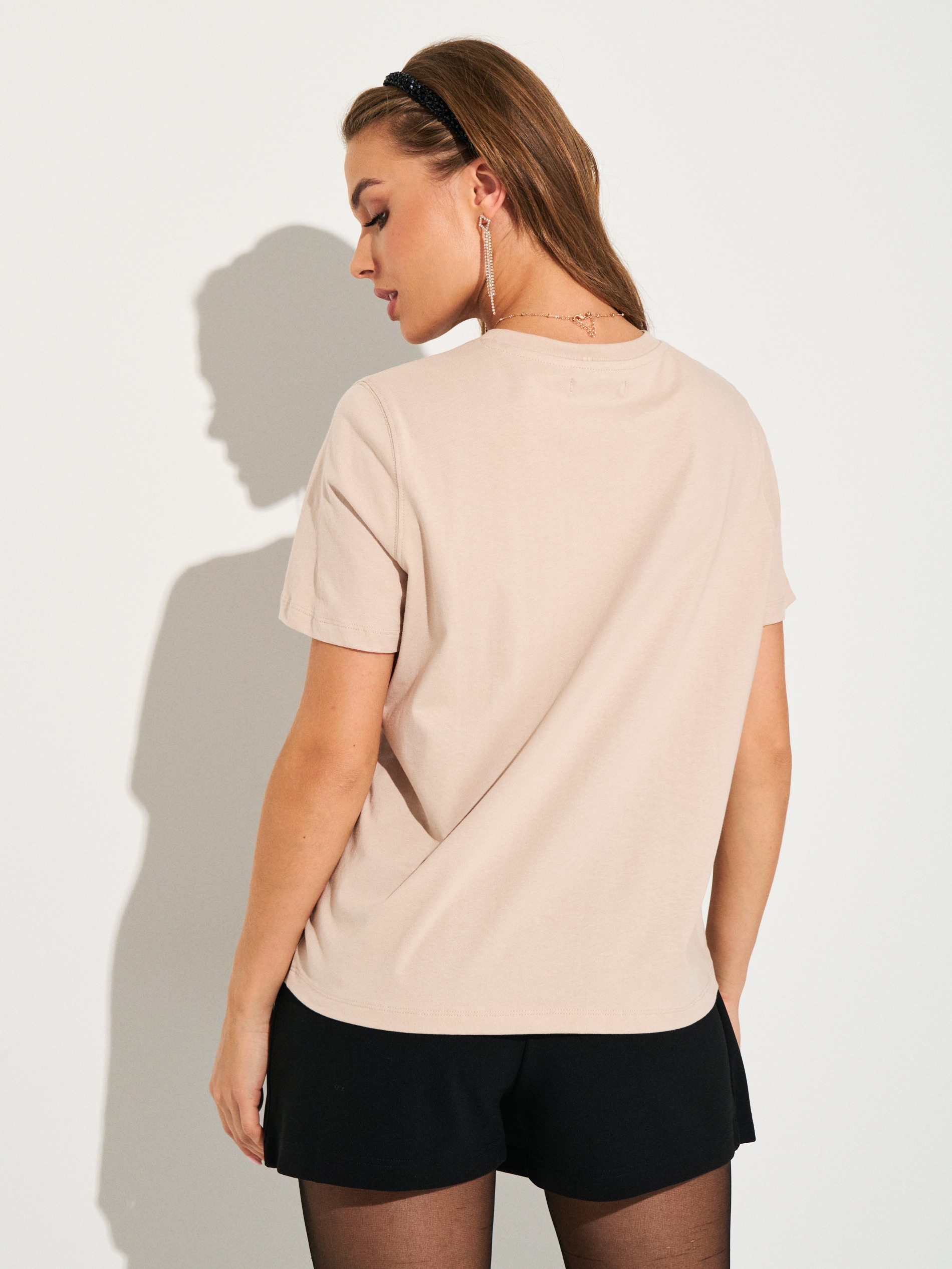 Sinsay - Βαμβακερό μπλουζάκι - μπεζ φωτογραφία