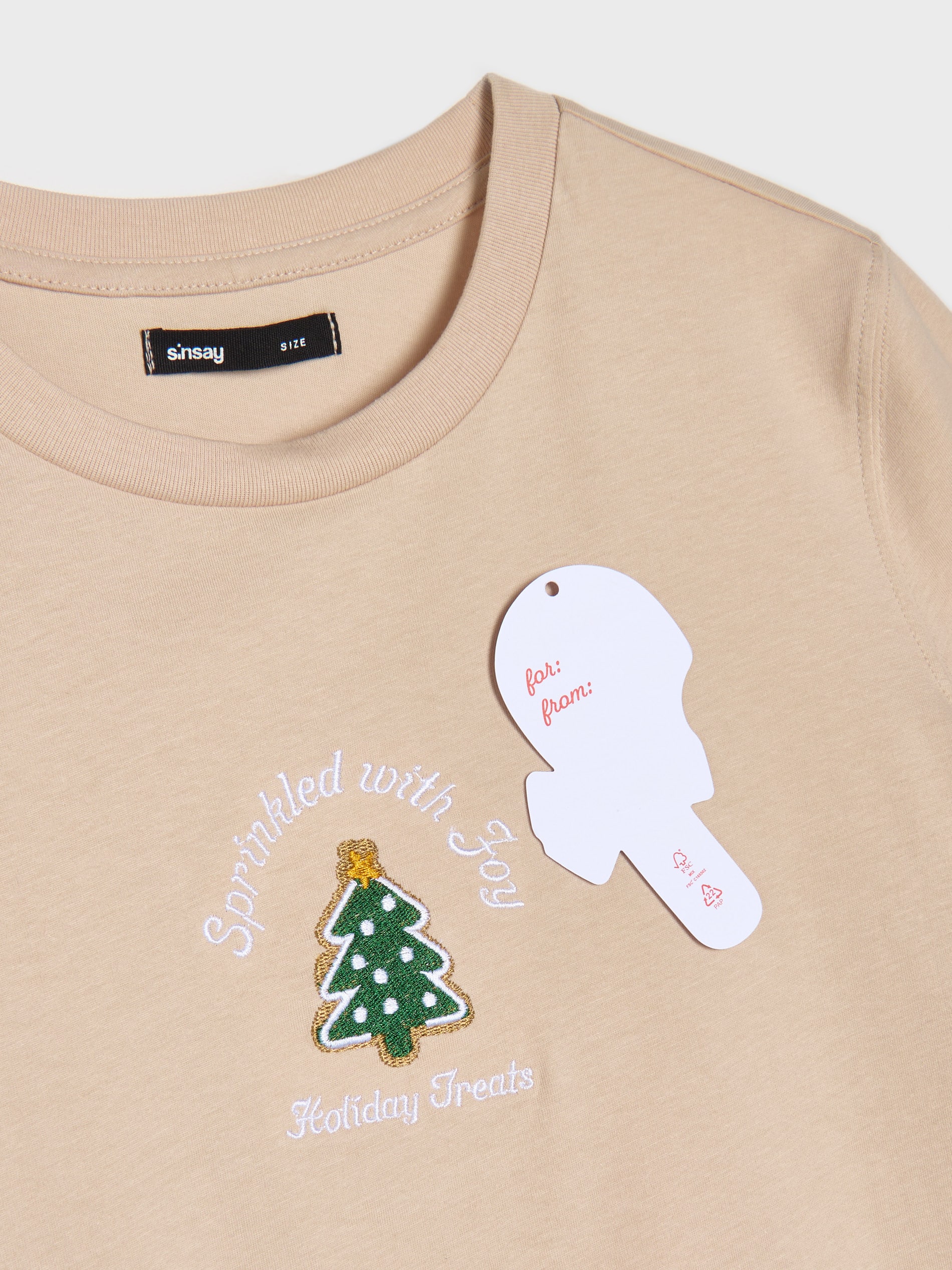 Sinsay - Βαμβακερό μπλουζάκι - μπεζ φωτογραφία