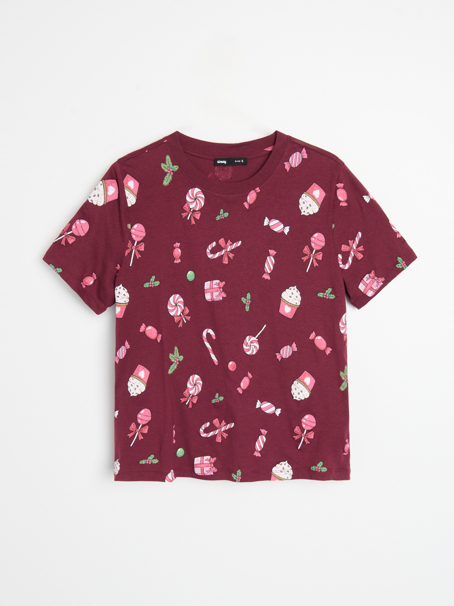 Sinsay - Βαμβακερό μπλουζάκι - μπορντο φωτογραφία