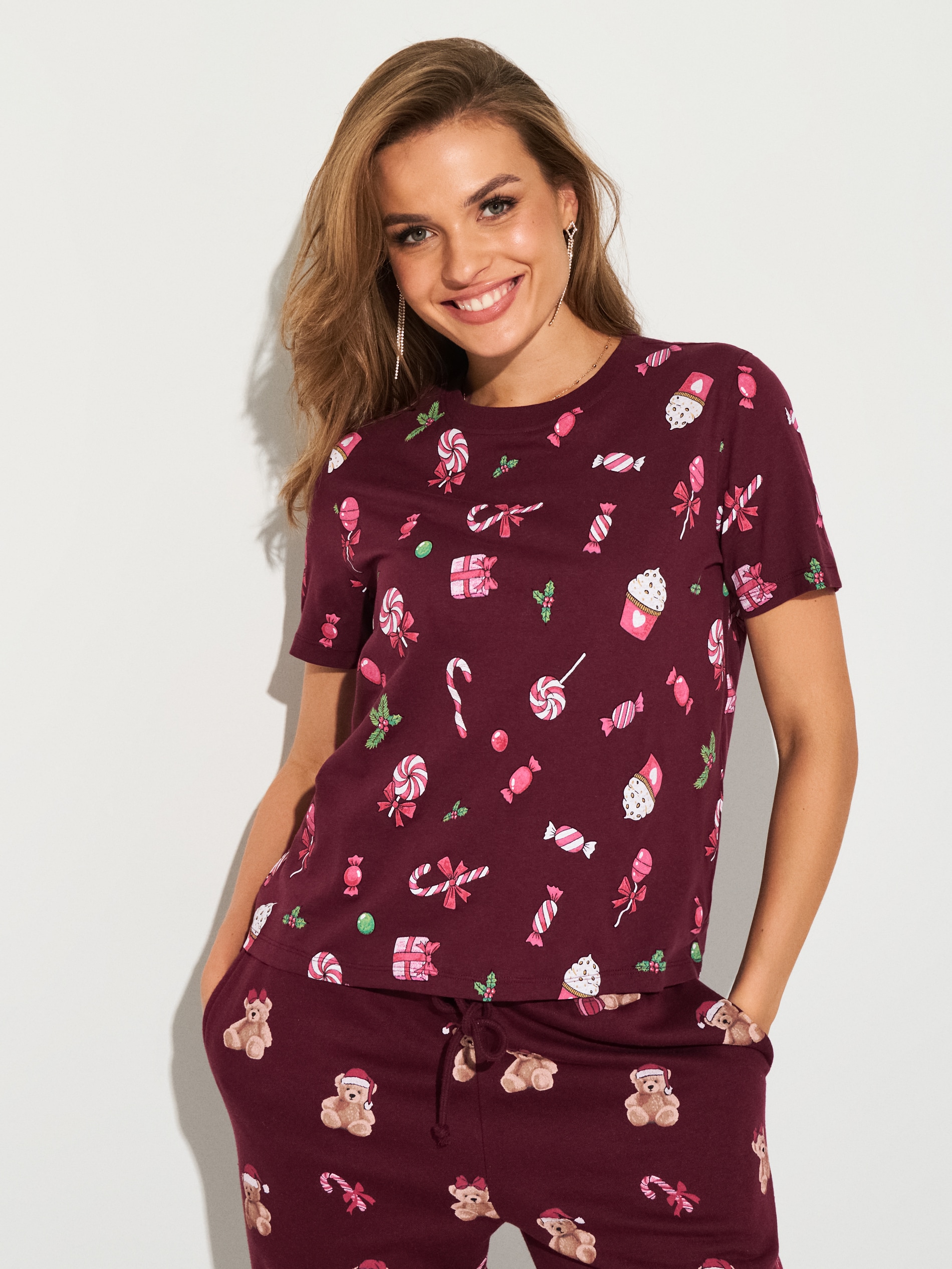 Sinsay - Βαμβακερό μπλουζάκι - μπορντο φωτογραφία