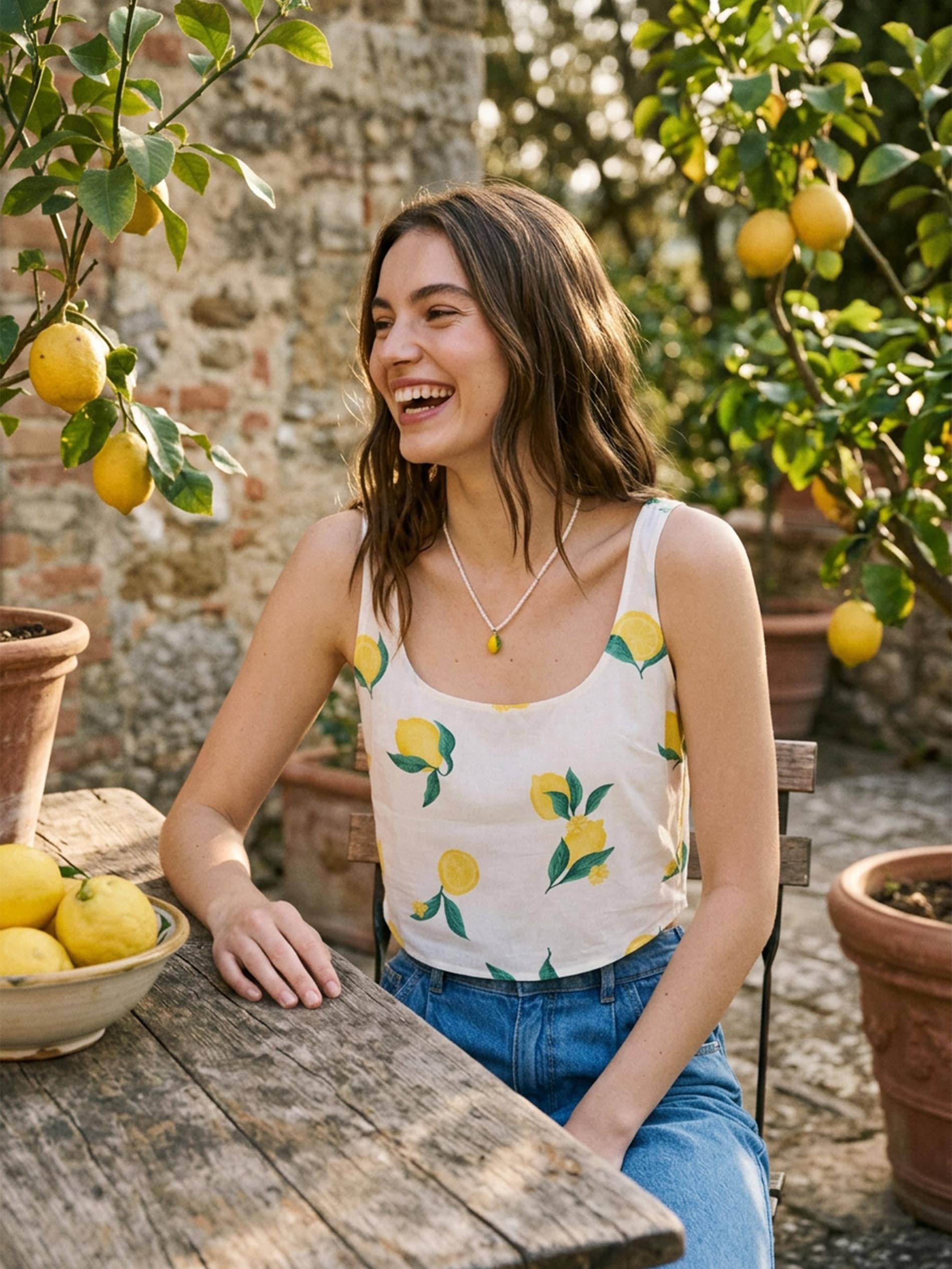 Wiskozowy crop top ze wzorem w cytryny
