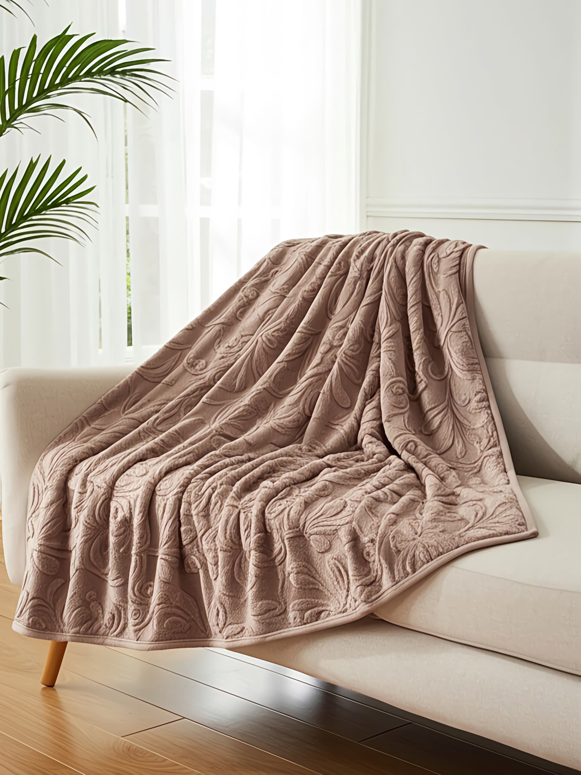 Sinsay - Κουβέρτα με φυτικό σχέδιο - καφέ φωτογραφία