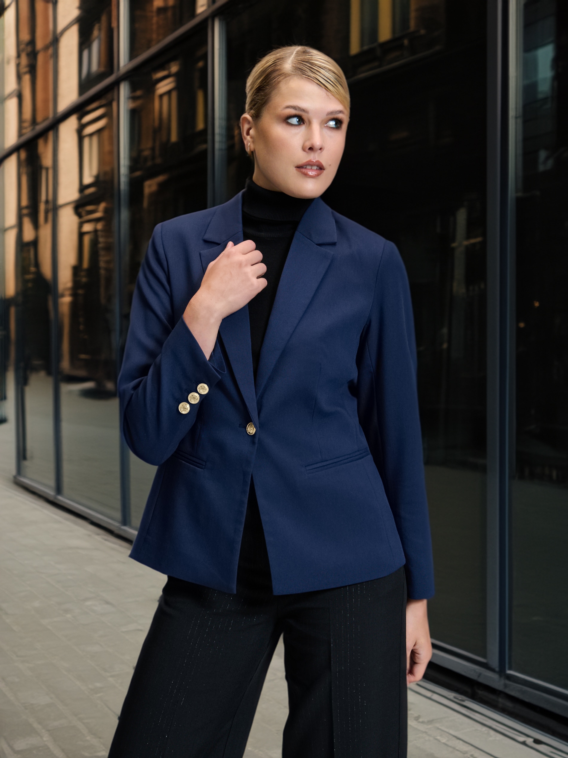 Sinsay - Blazer Cu Un Singur Nasture - Bleumarin