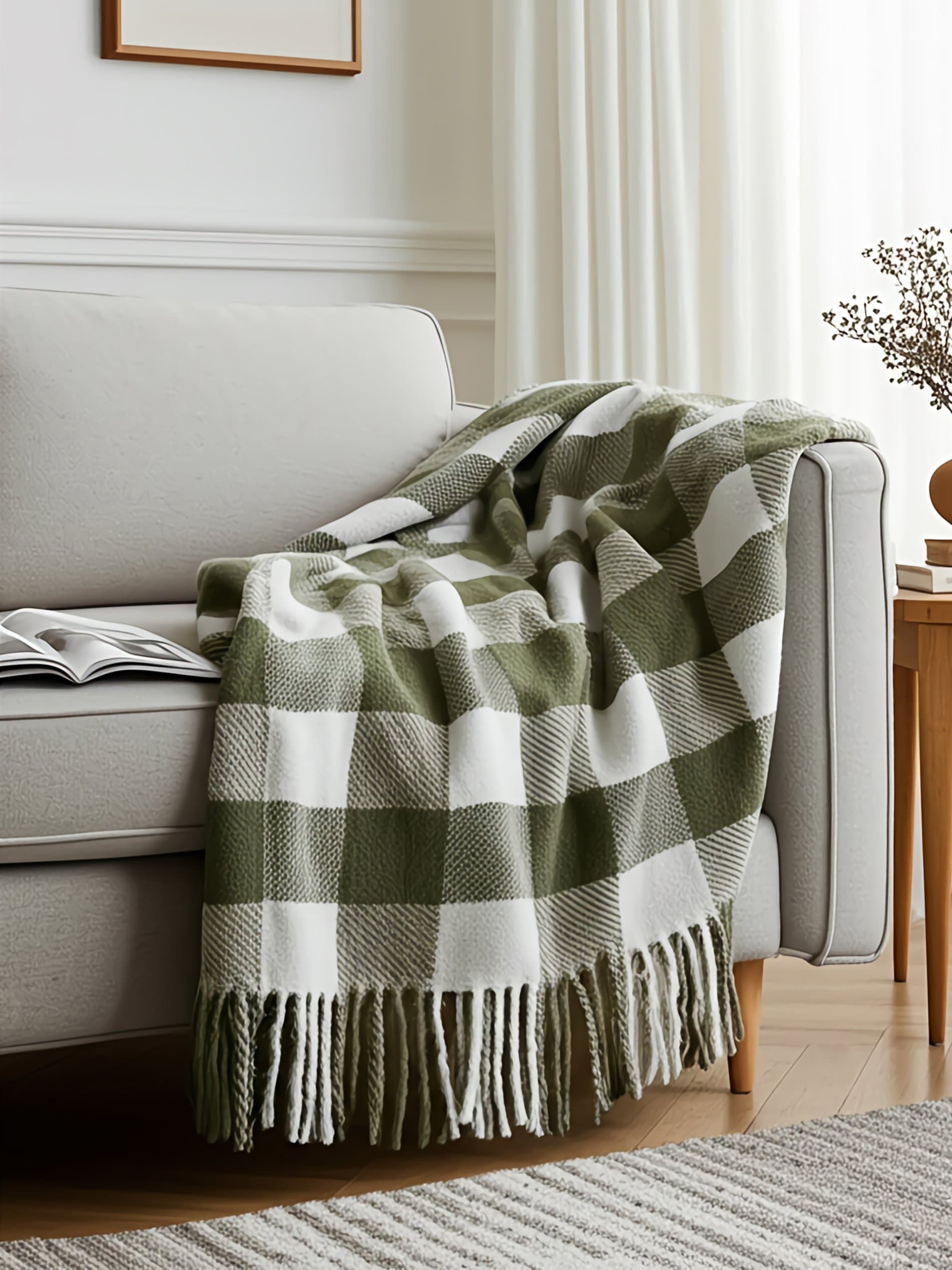 Sinsay - Κουβέρτα με κρόσσια - χακί φωτογραφία