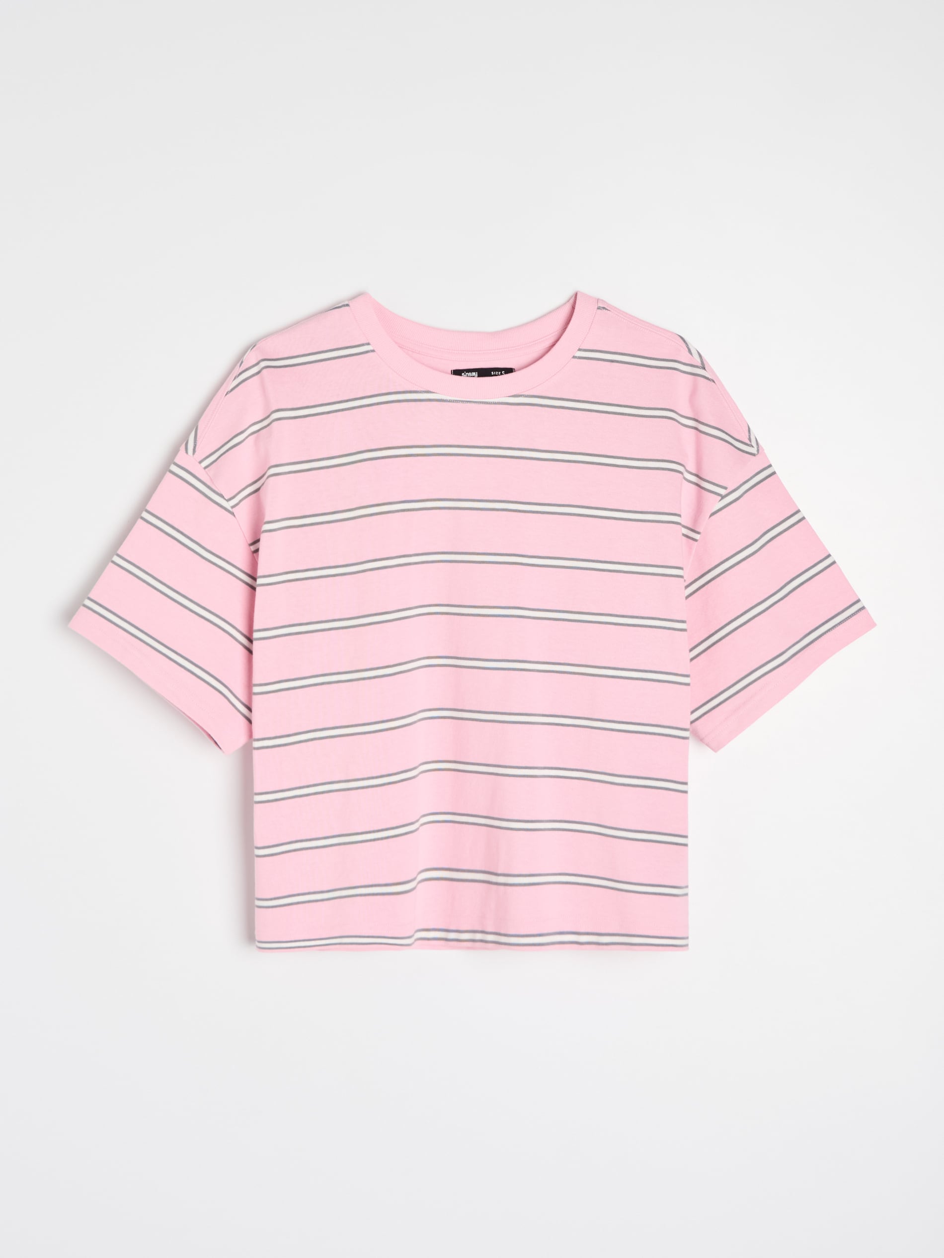 Sinsay - Bawełniana koszulka w paski - begonia