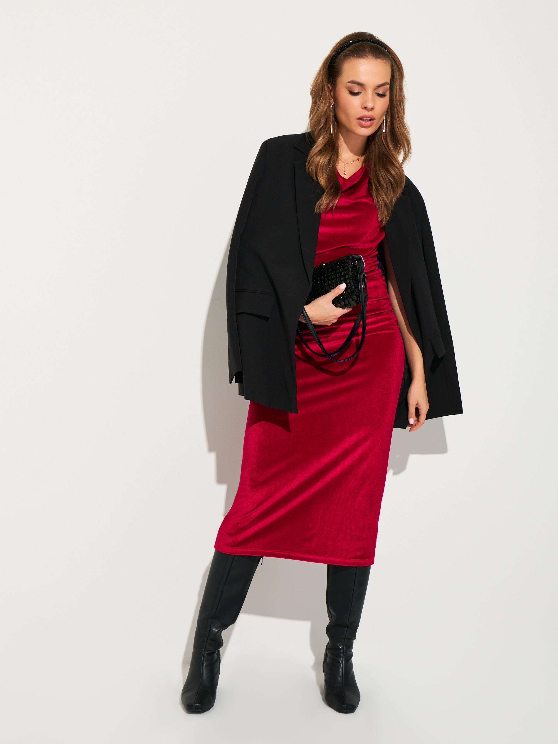 Sinsay - Βελούρινο φόρεμα με ντραπέ - κοκκινο φωτογραφία