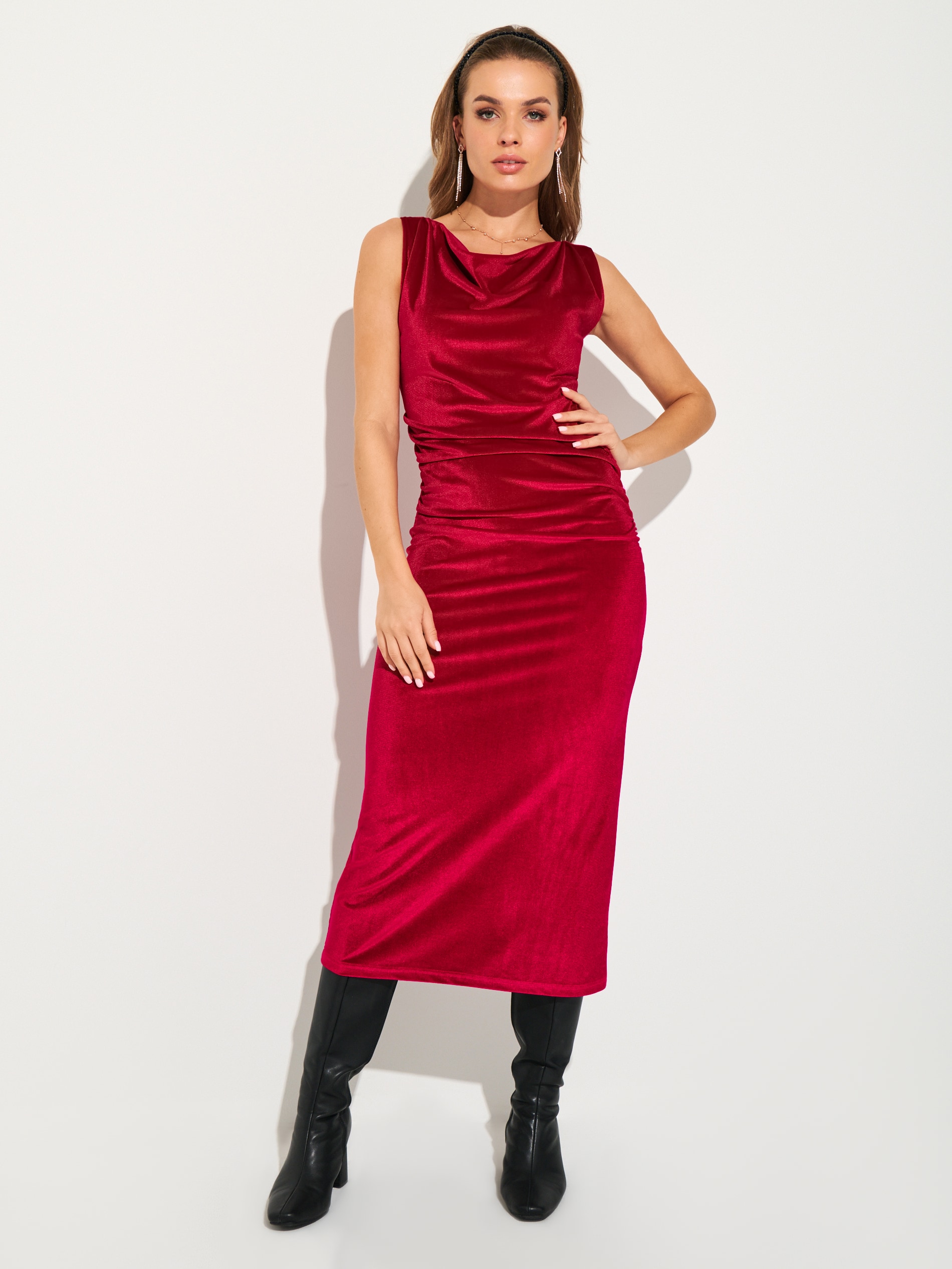 Sinsay - Βελούρινο φόρεμα με ντραπέ - κοκκινο φωτογραφία