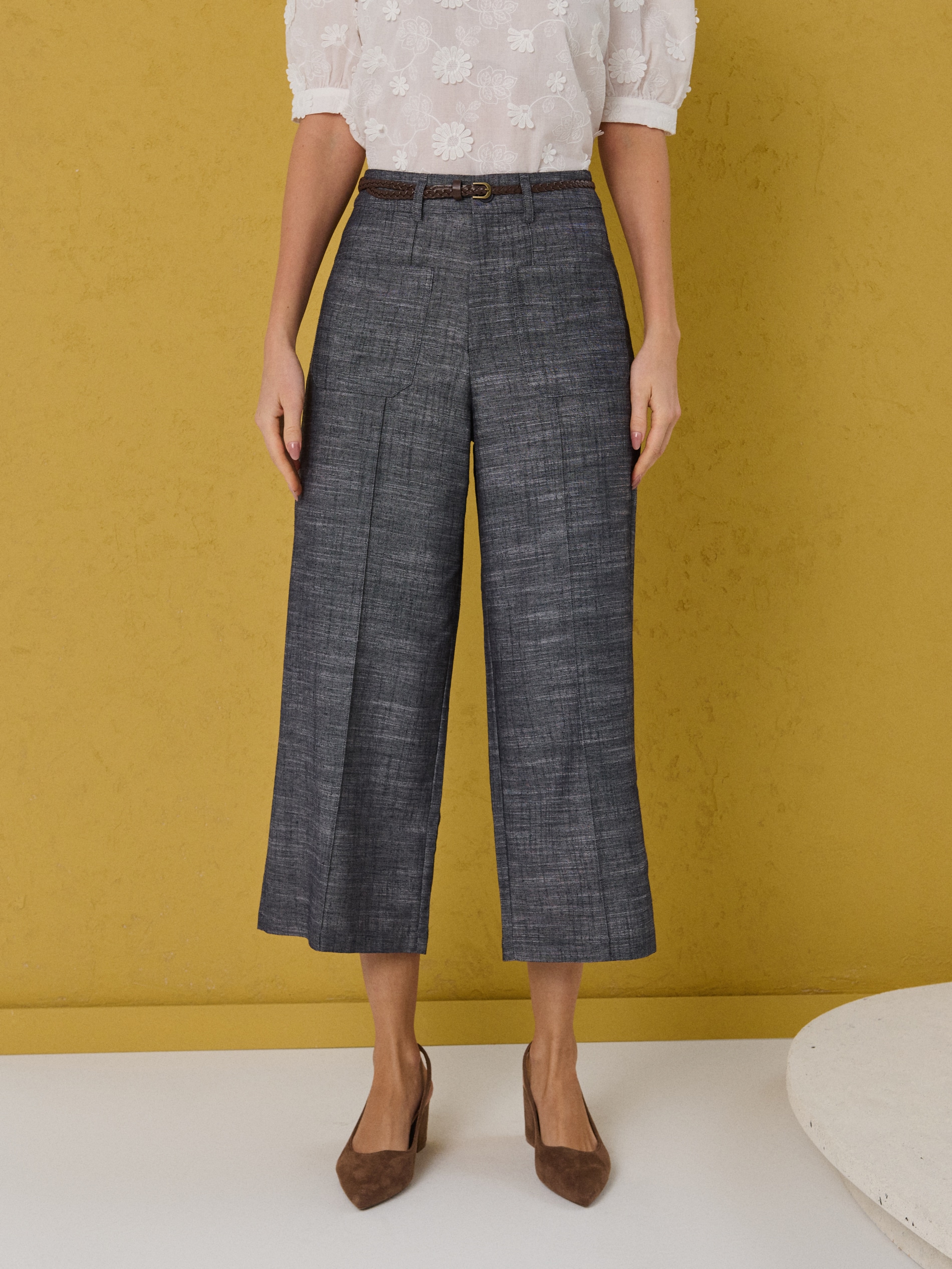 Sinsay - Spodnie cullote z domieszką lnu - niebieski