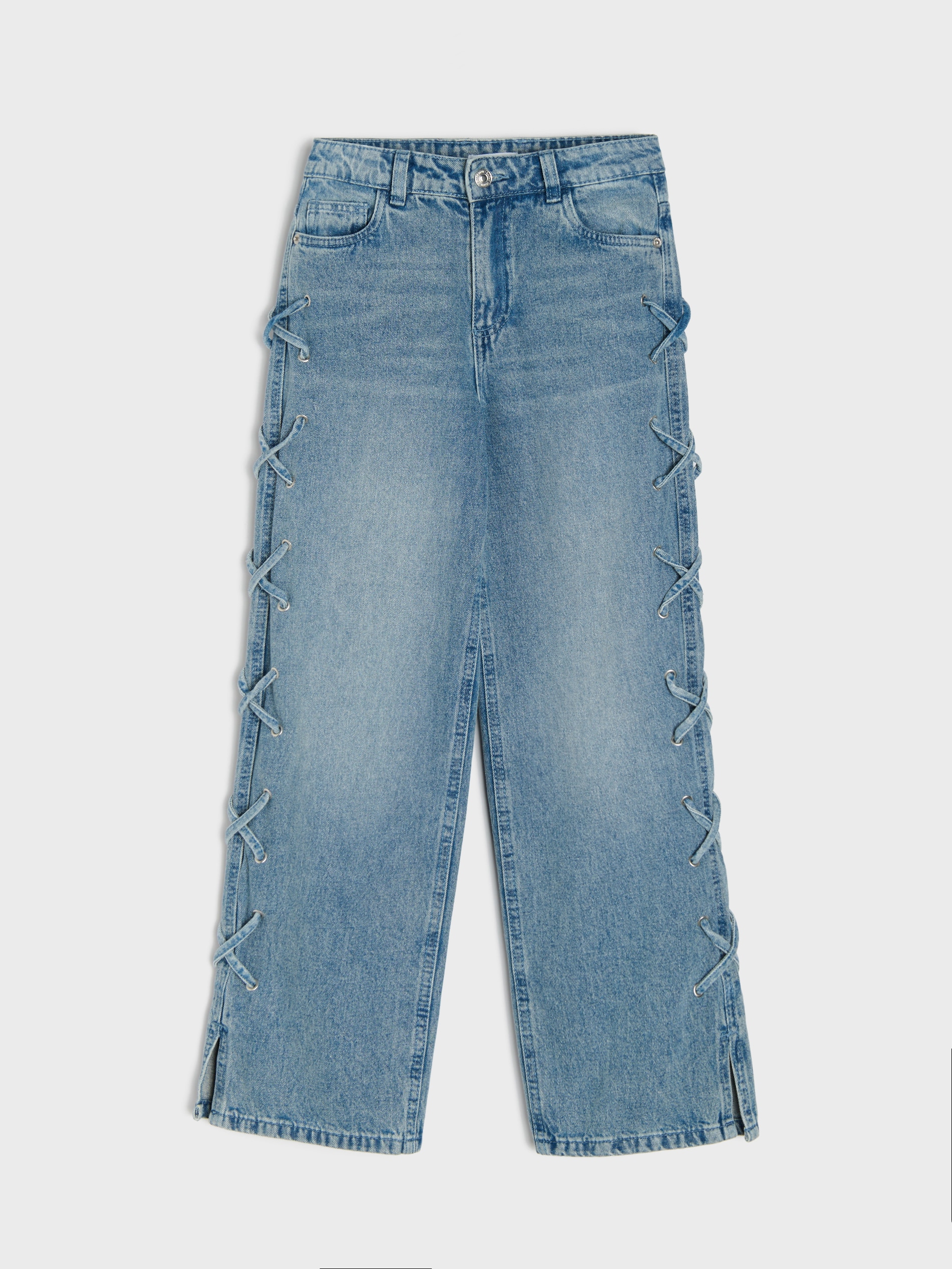 Sinsay - Jeansy straight leg z efektem sprania - niebieski