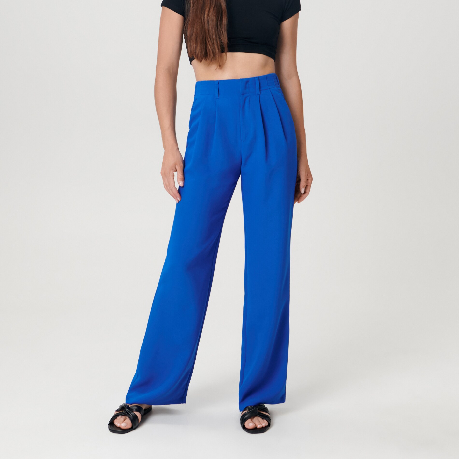 Sinsay - Pantaloni high waist loose - Albastru