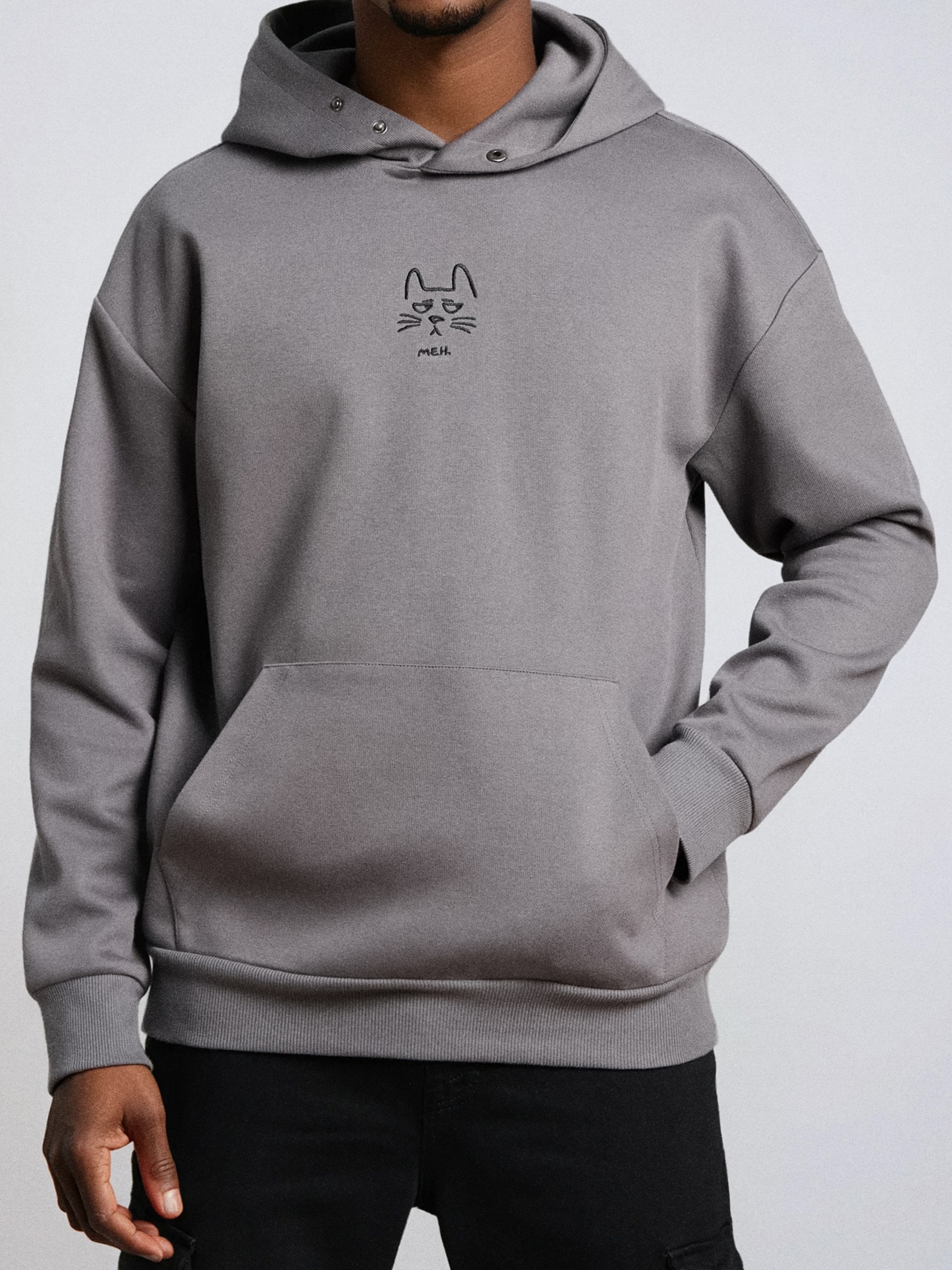 Sinsay - Bluza hoodie z haftem - szary