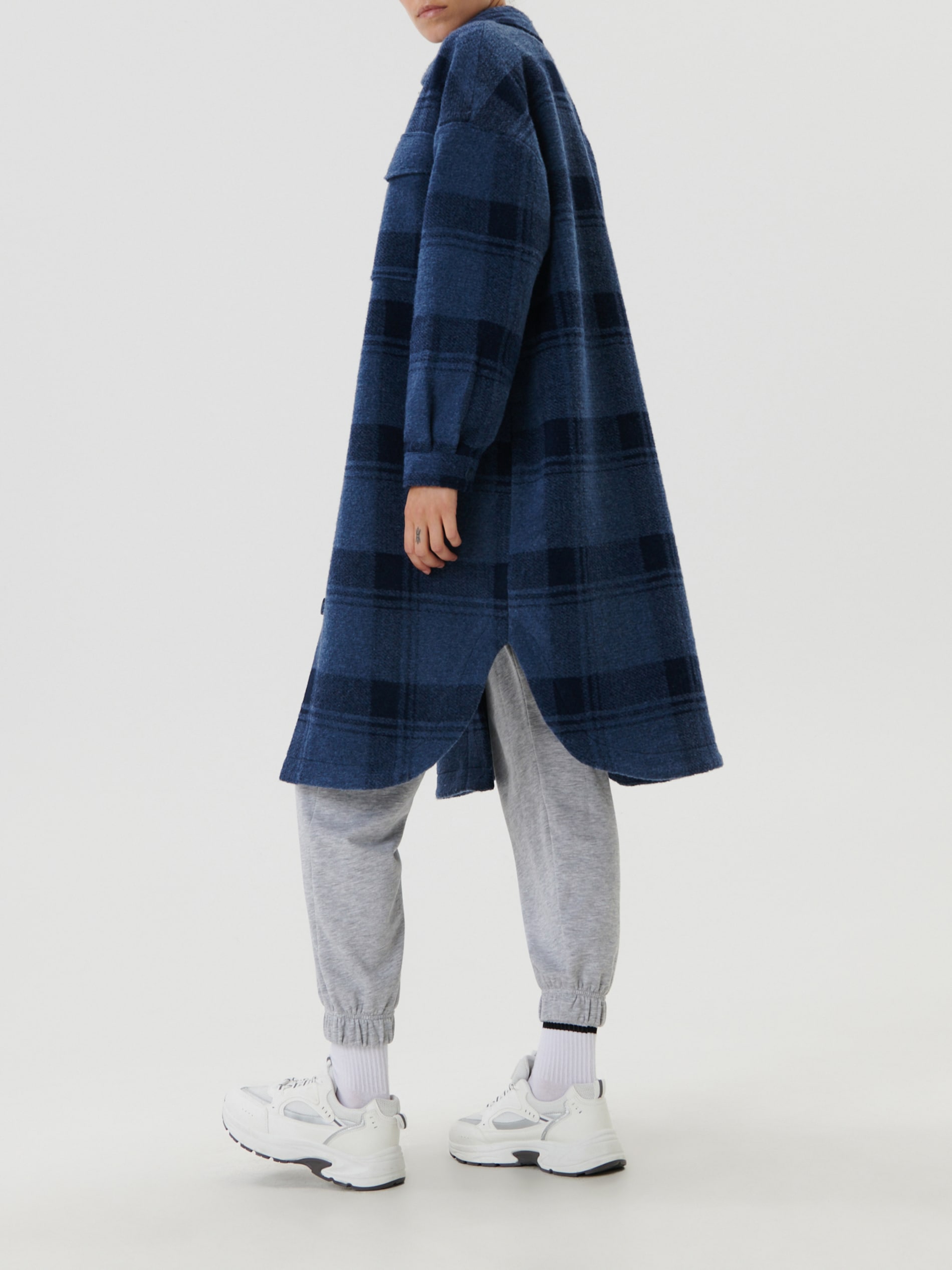 Sinsay - Μακρύ παλτό με καρό σχέδιο - ναυτικο μπλε φωτογραφία