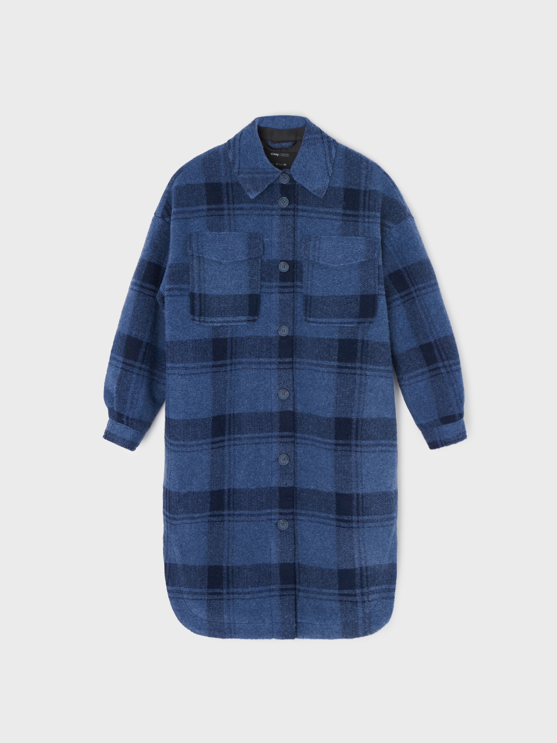 Sinsay - Μακρύ παλτό με καρό σχέδιο - ναυτικο μπλε φωτογραφία