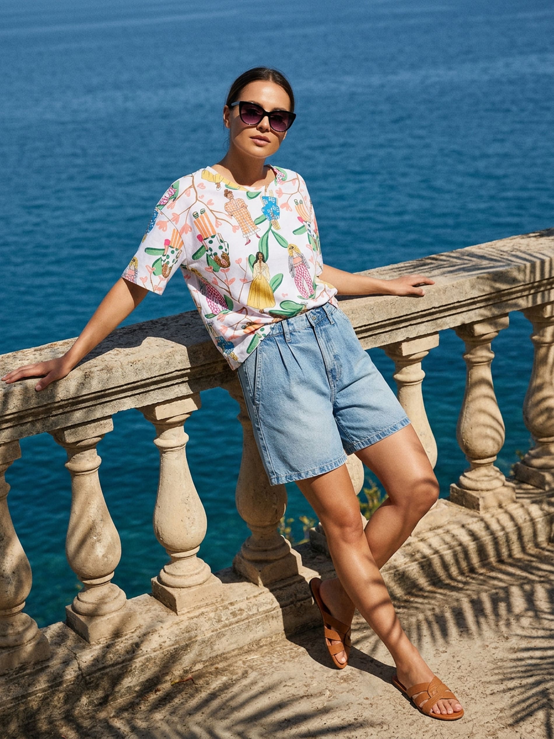 Sinsay - Bawełniana koszulka z nadrukiem modowym allover - wielobarwny