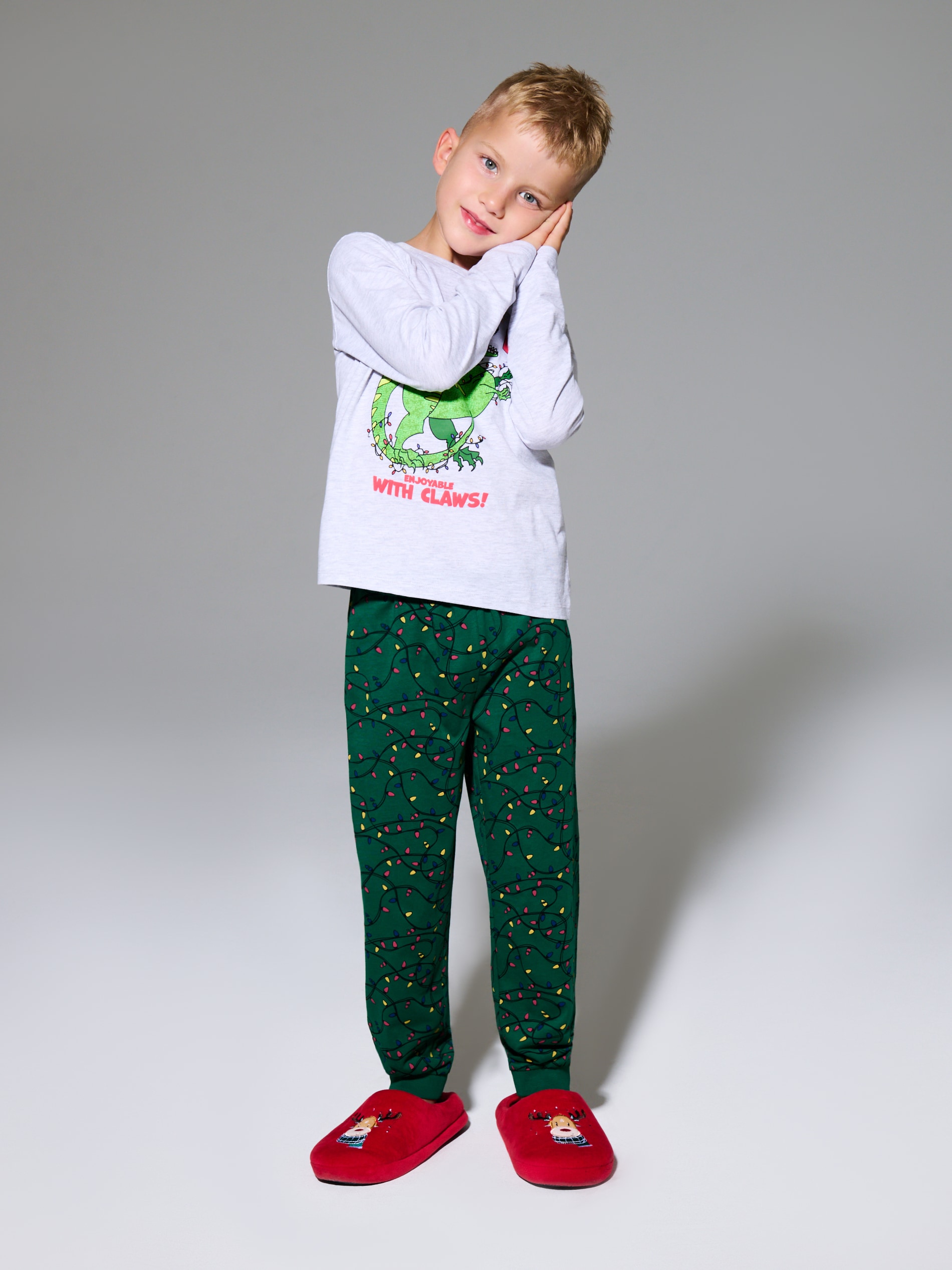 Sinsay - Piżama dwuczęściowa ze świątecznym dinozaurem - szary