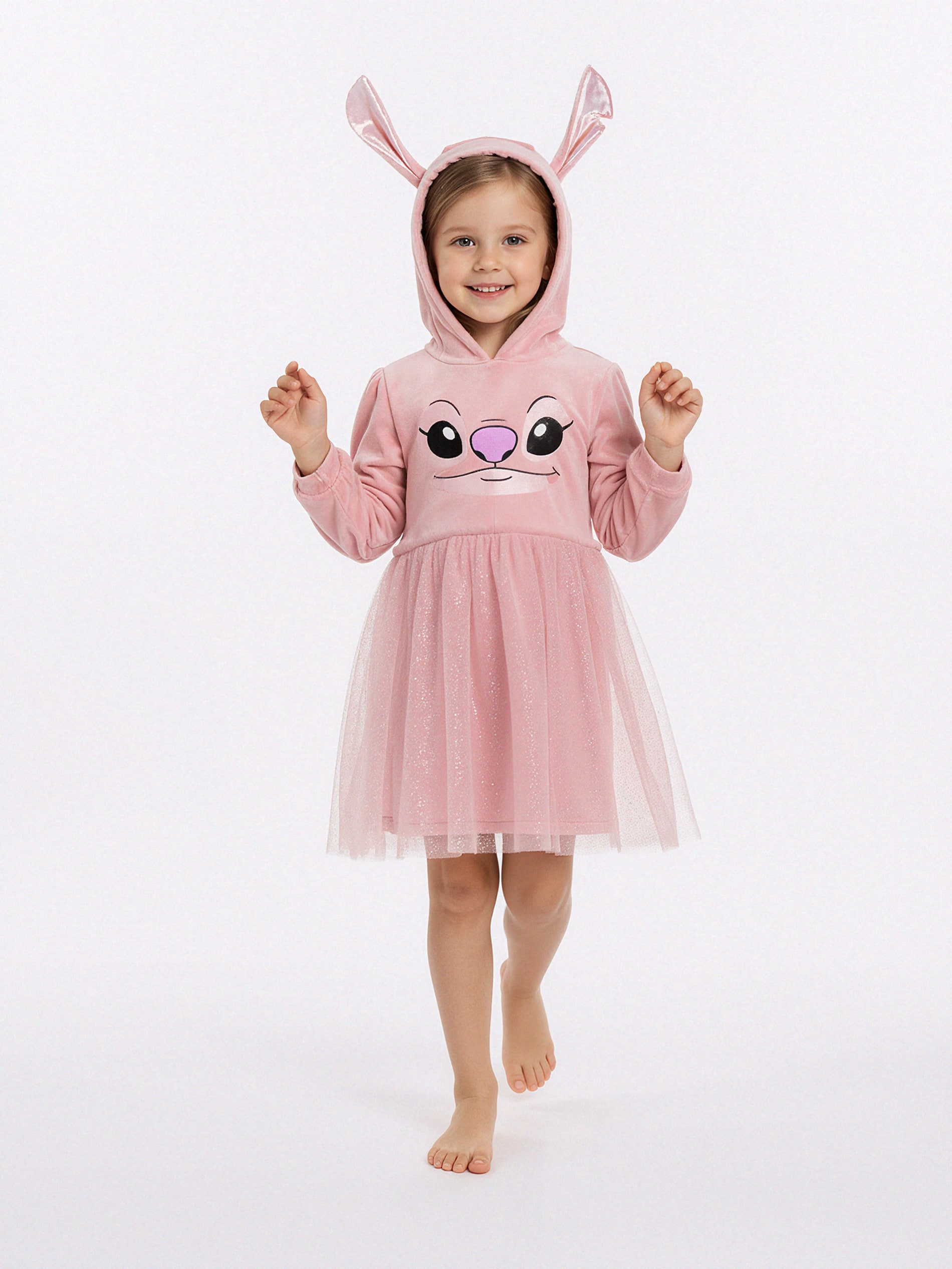 Sinsay - Sukienka dresowa z kapturem Stitch - różowy